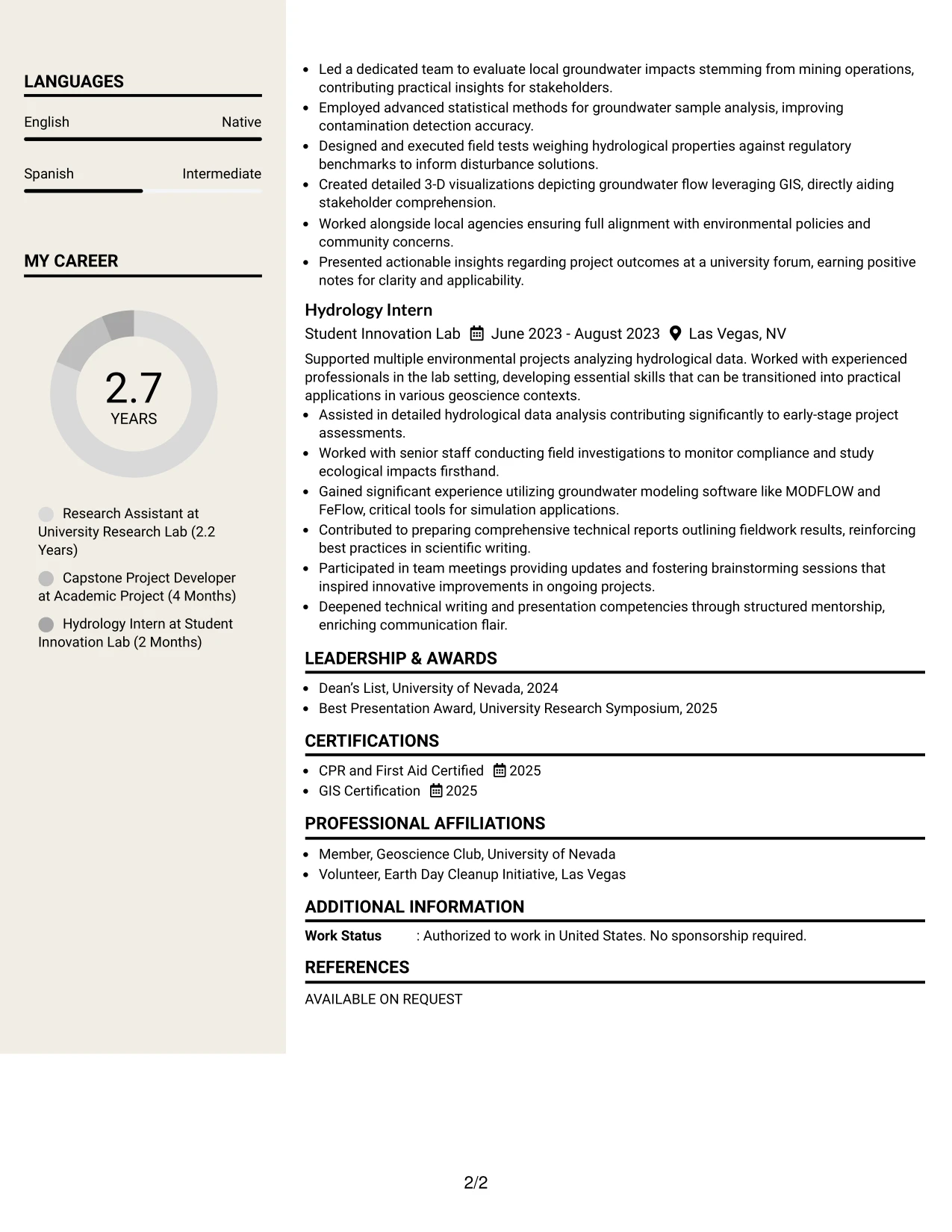 Resume Example Page 2