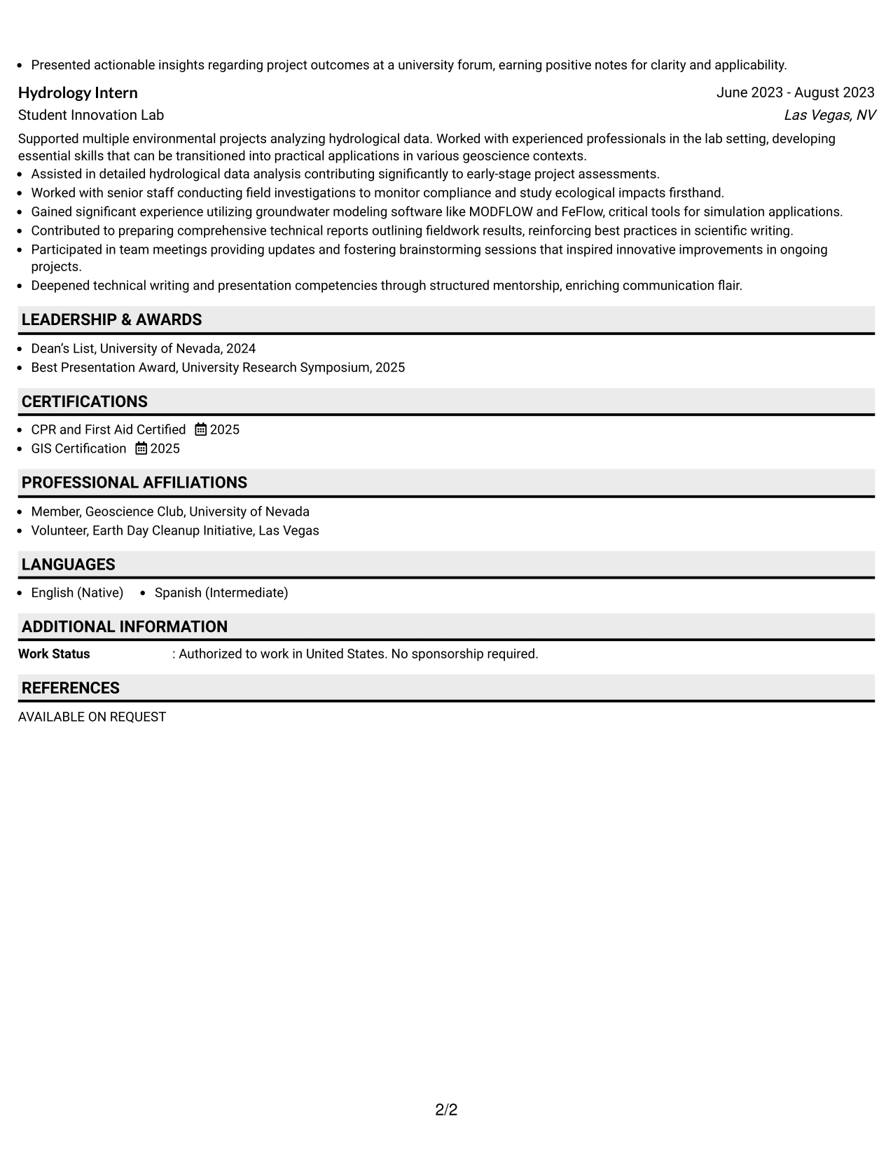 Resume Example Page 2