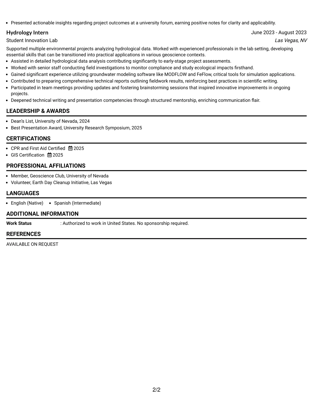 Resume Example Page 2