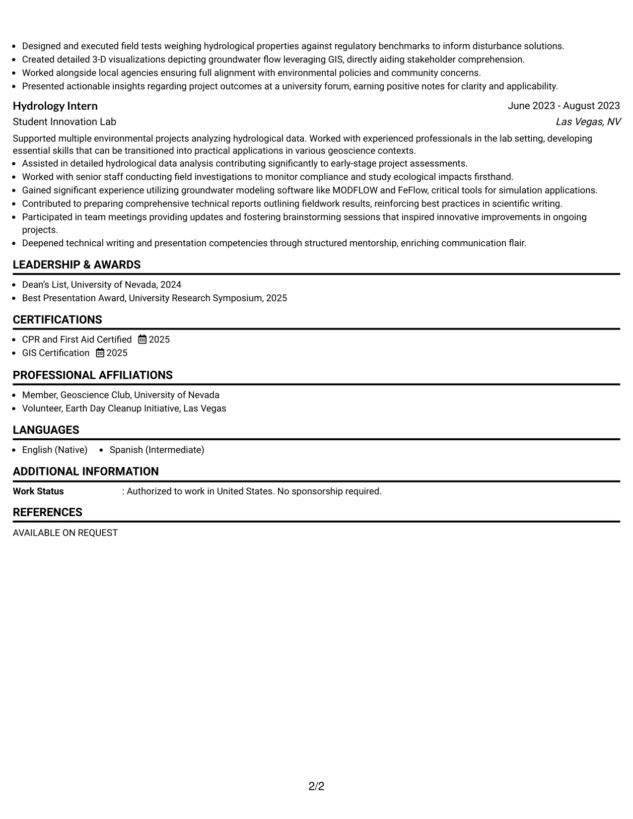 Resume Example Page 2