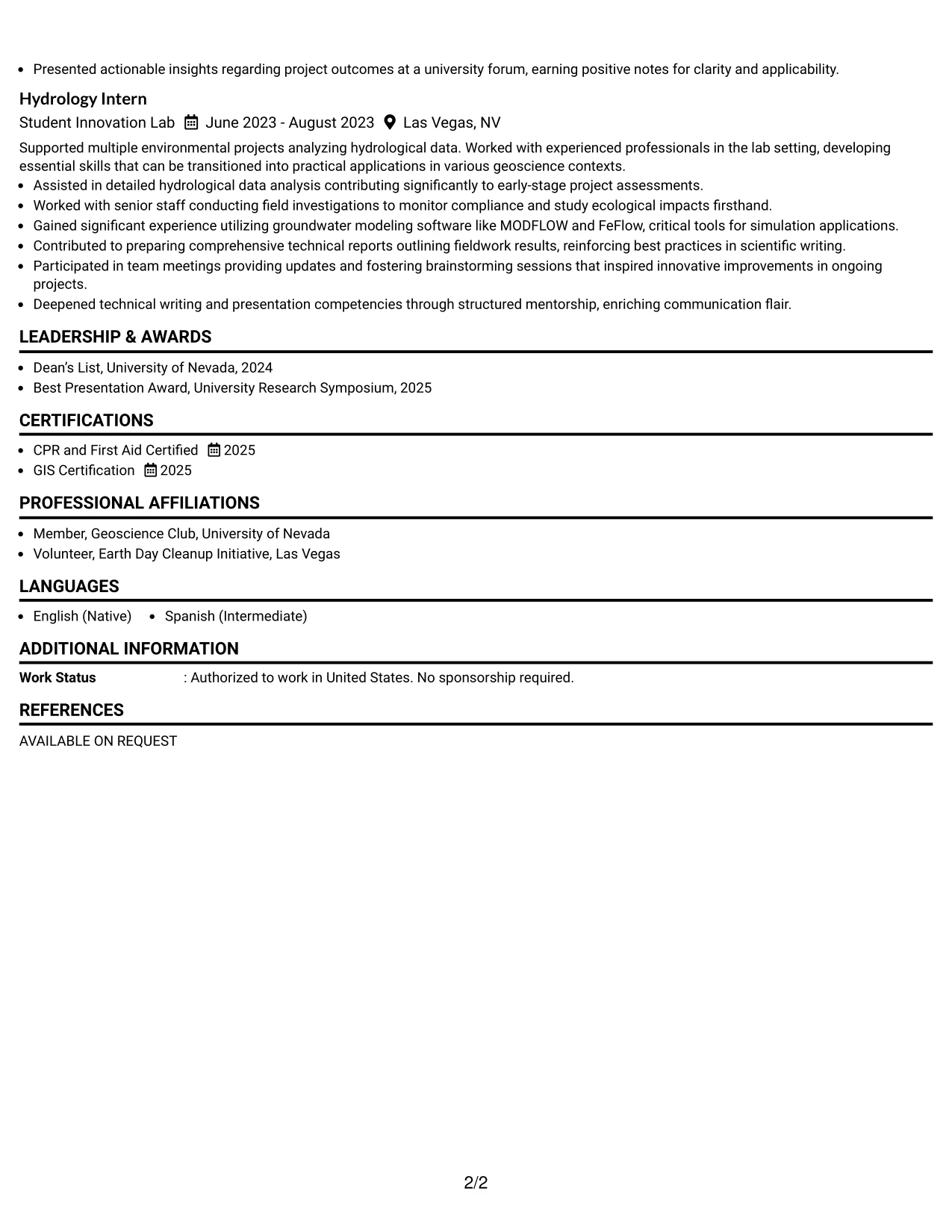 Resume Example Page 2