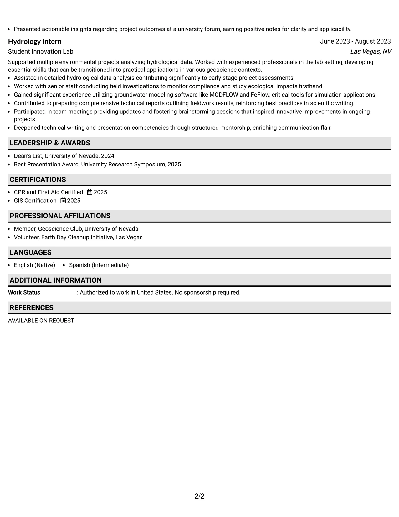 Resume Example Page 2