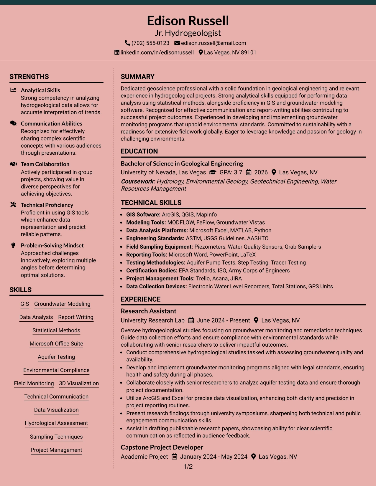 Resume Example Page 1