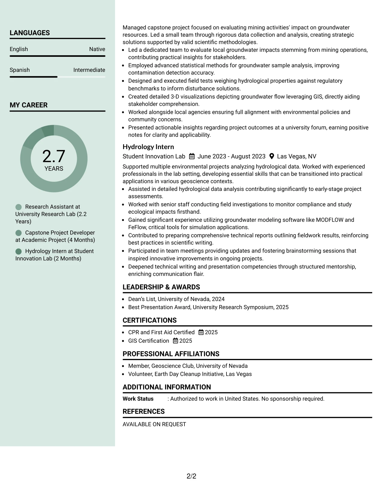 Resume Example Page 2