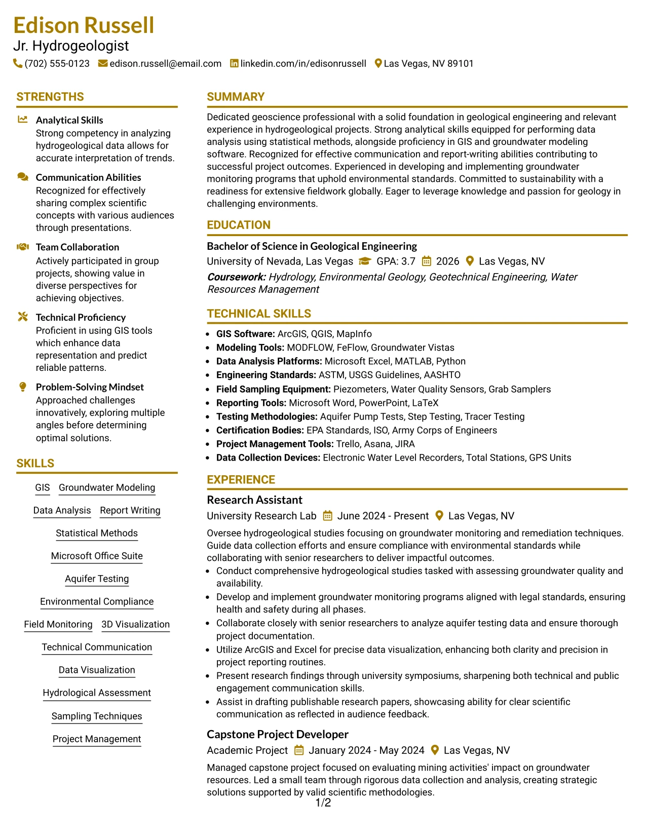 Resume Example Page 1