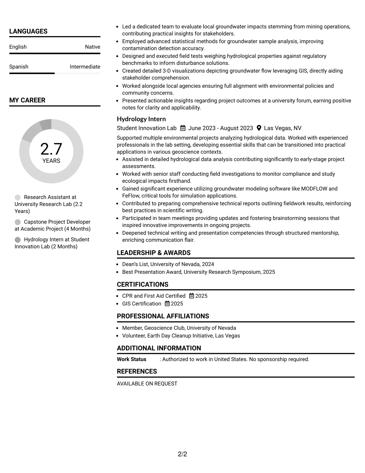 Resume Example Page 2