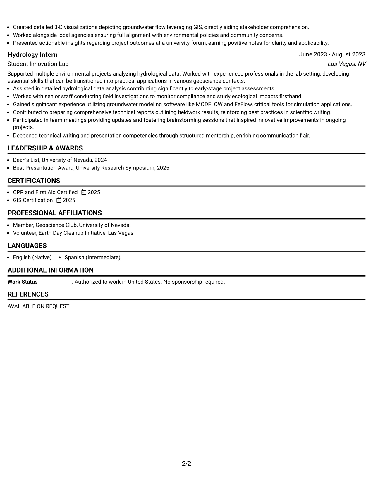 Resume Example Page 2