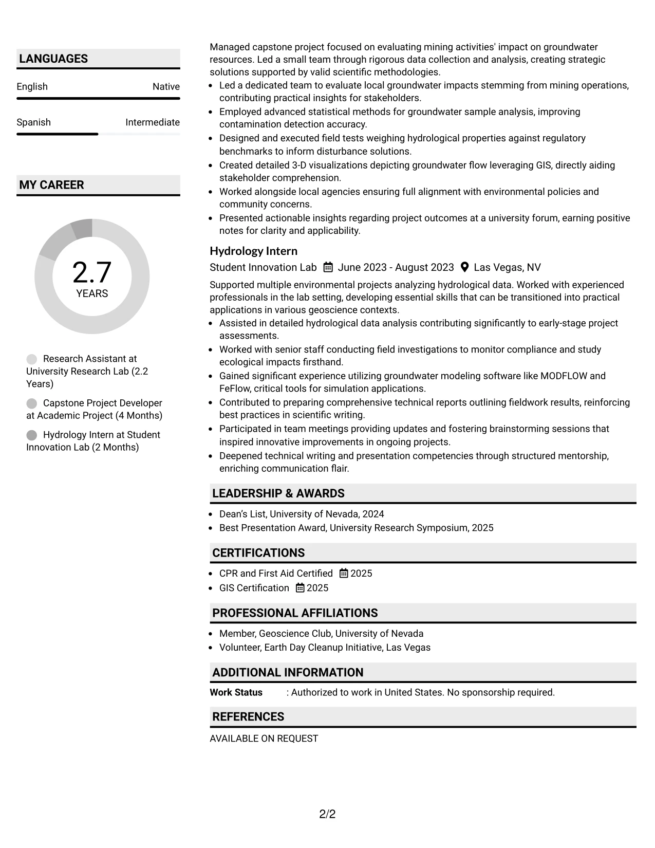 Resume Example Page 2