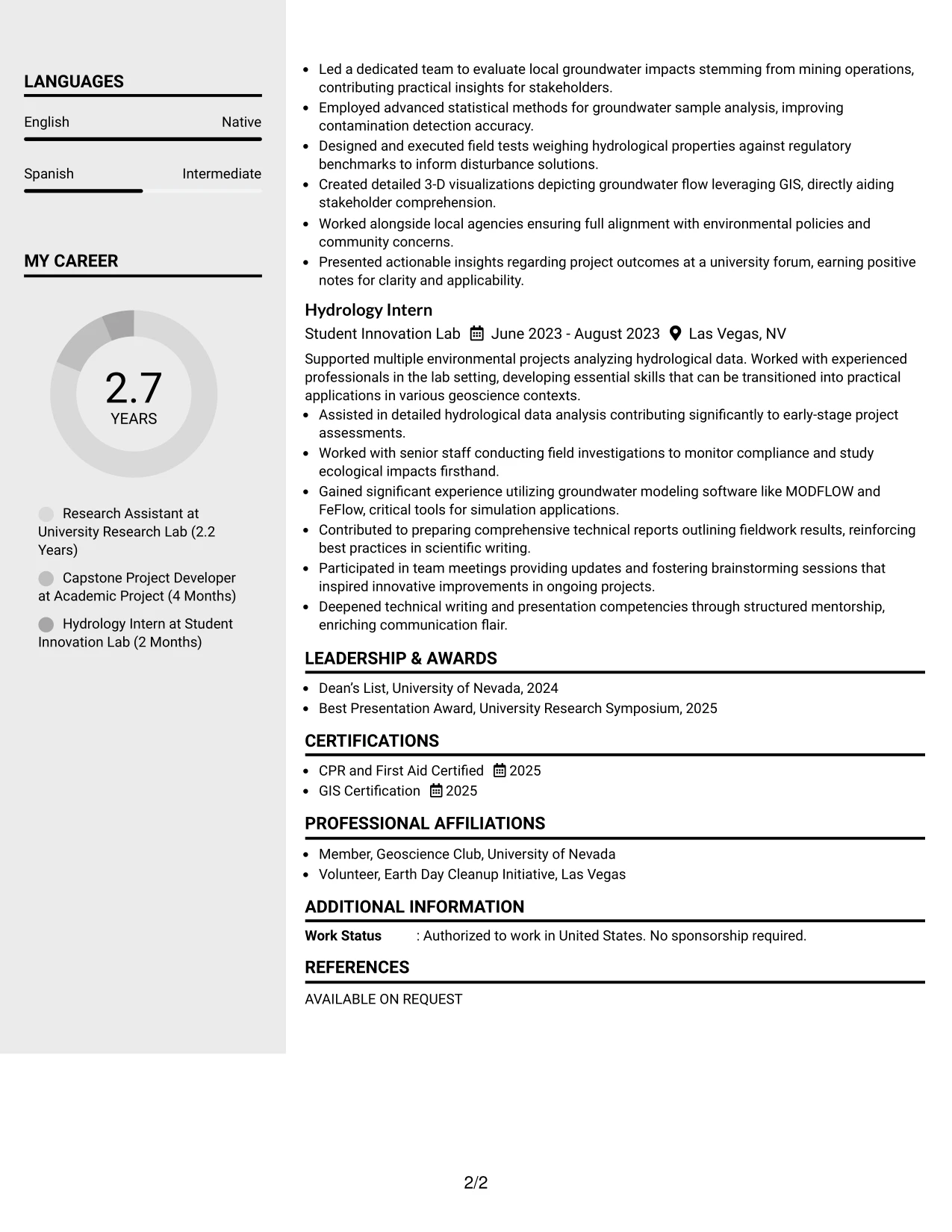 Resume Example Page 2