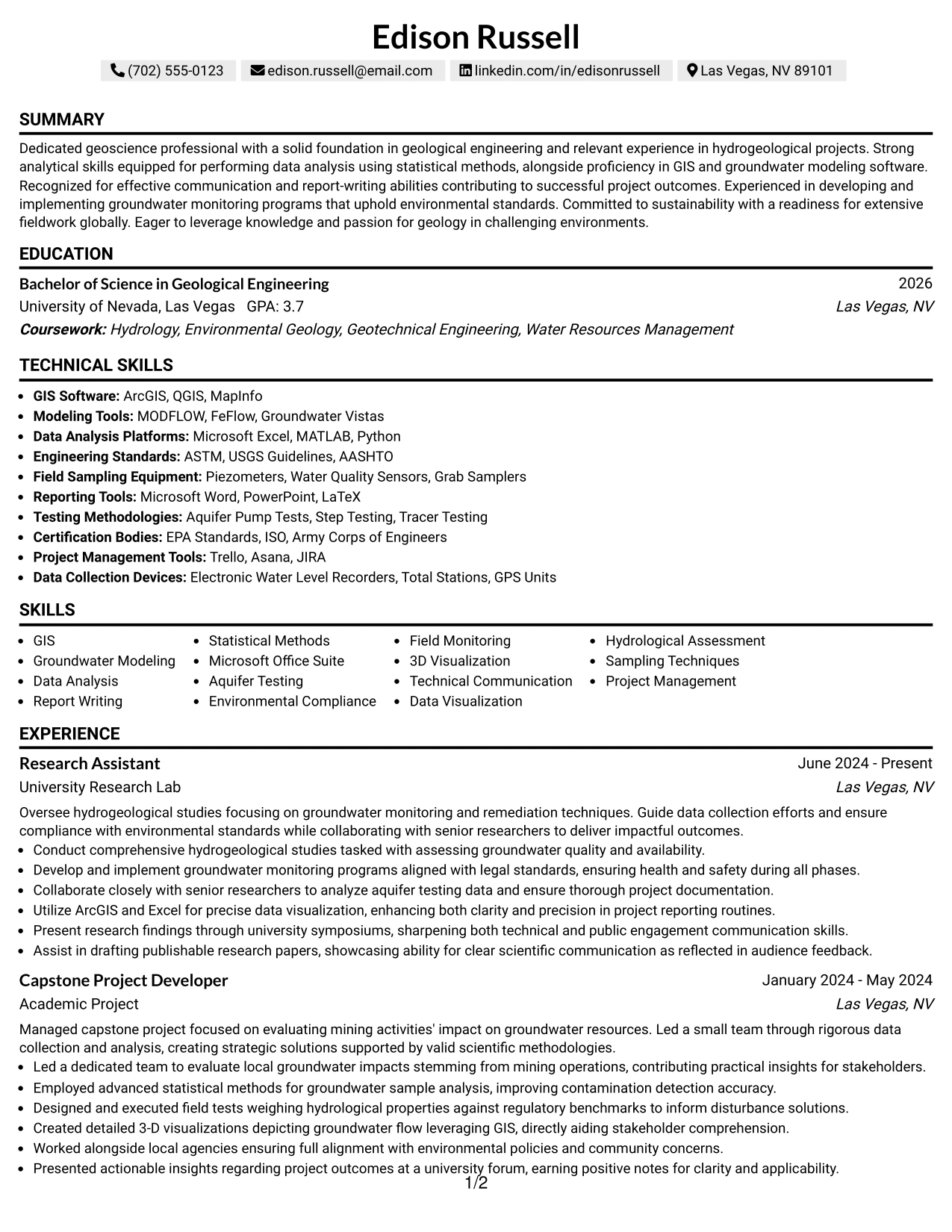Resume Example Page 1