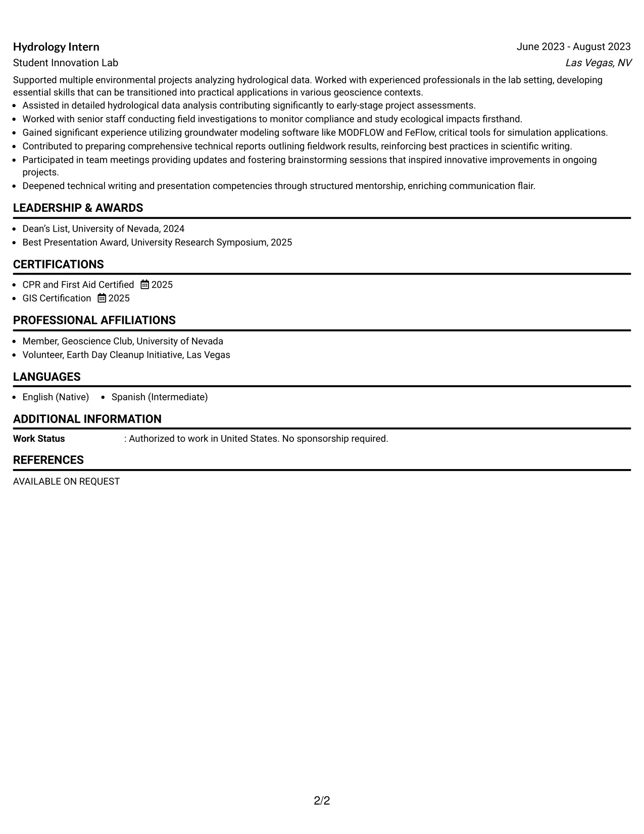 Resume Example Page 2