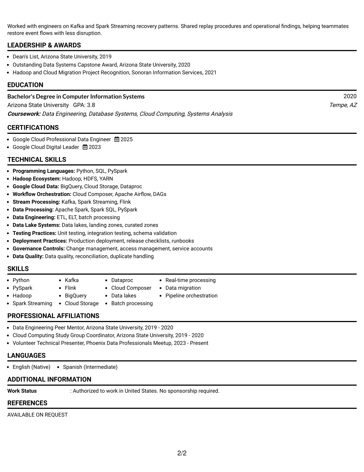 Resume Example Page 2