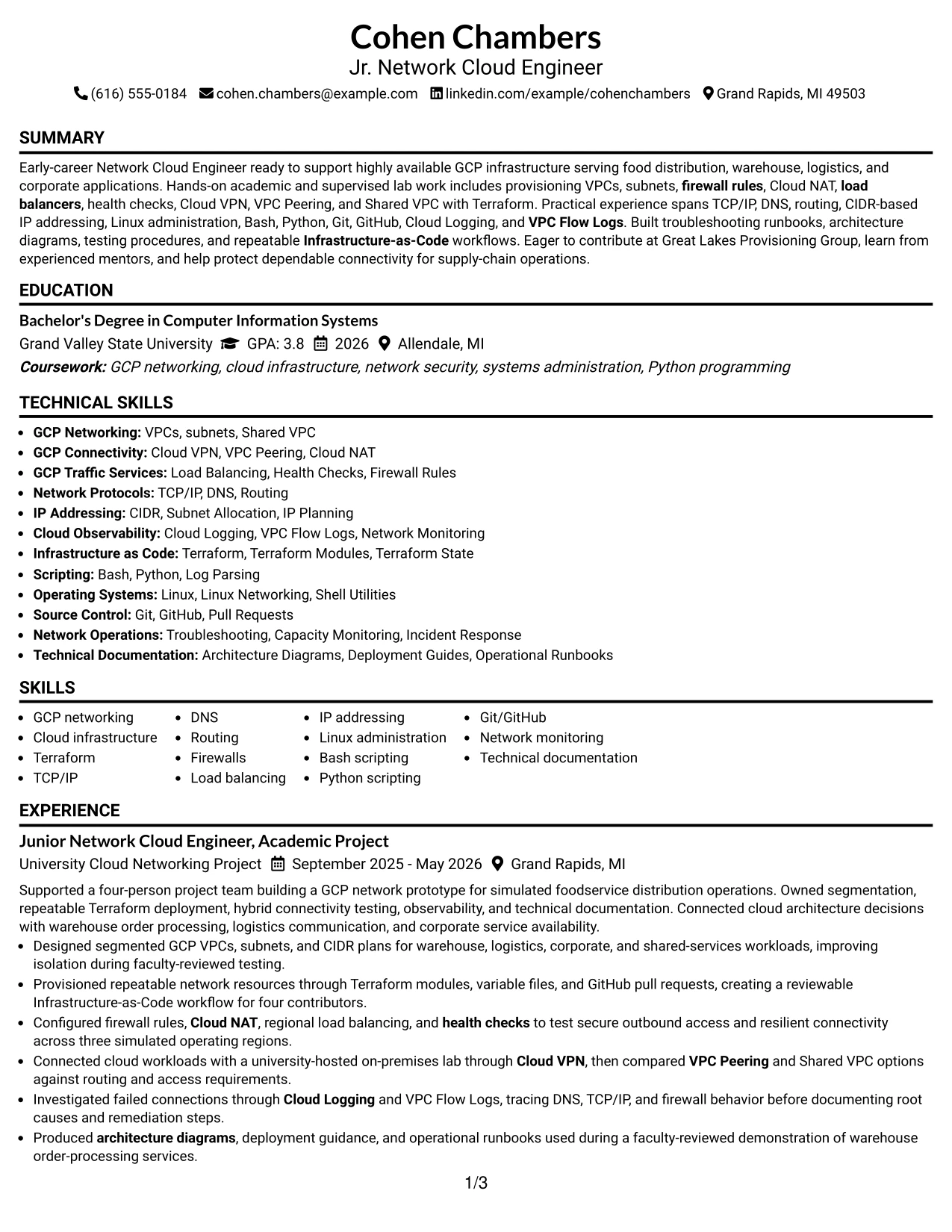 Resume Example Page 1