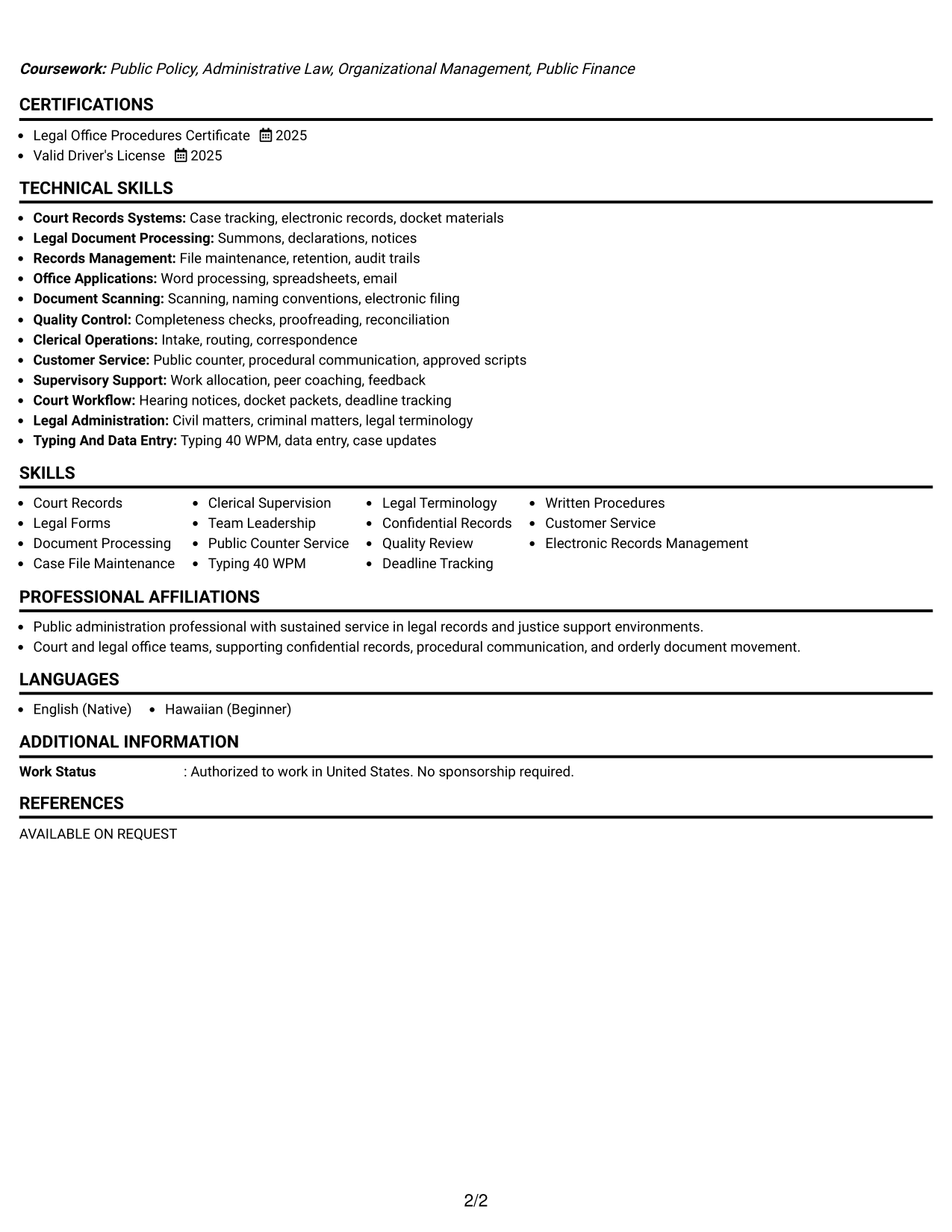 Resume Example Page 2