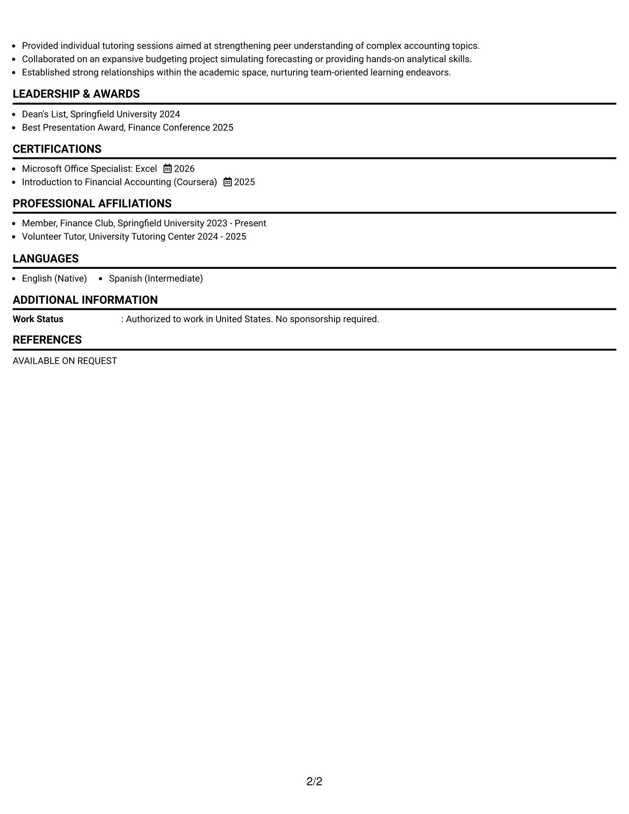 Resume Example Page 2