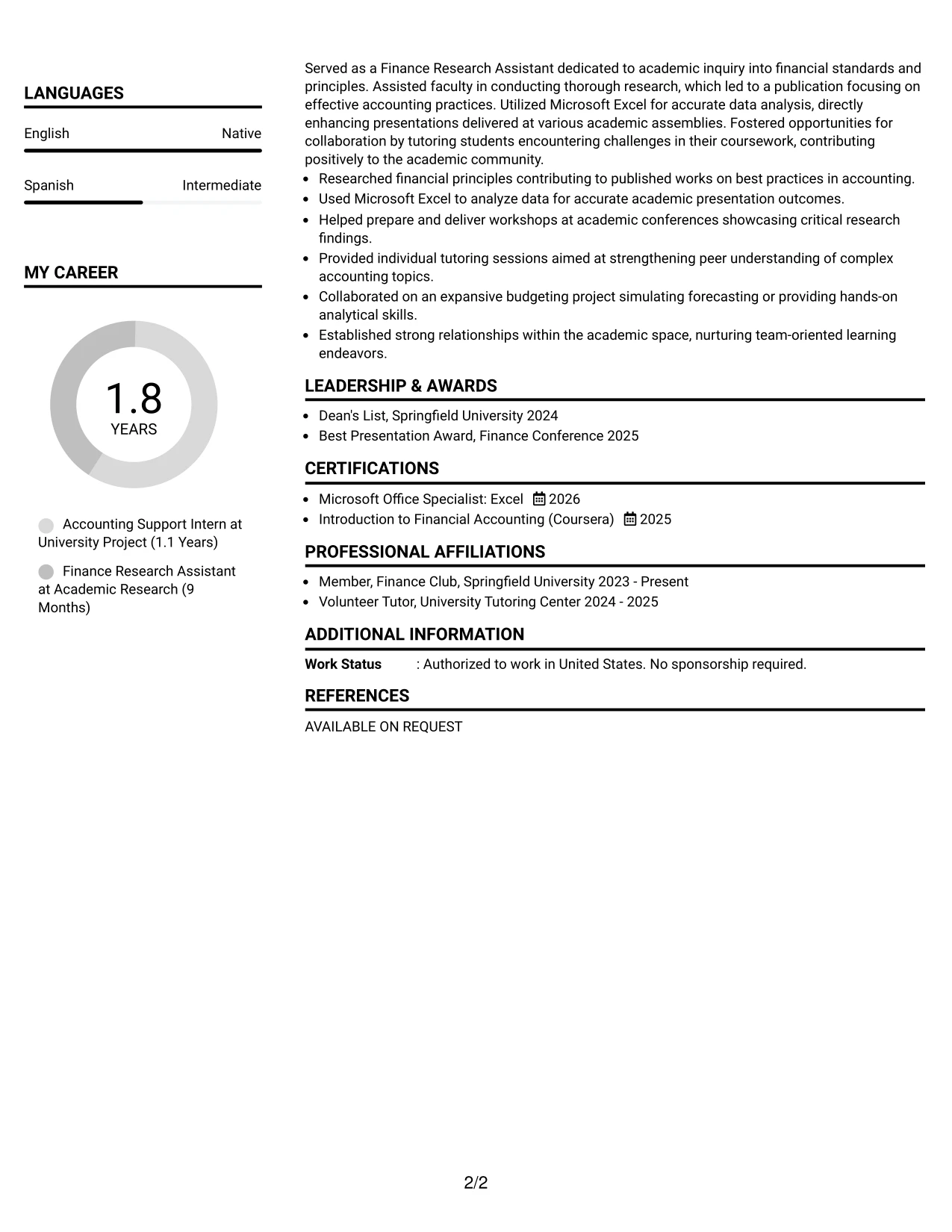 Resume Example Page 2