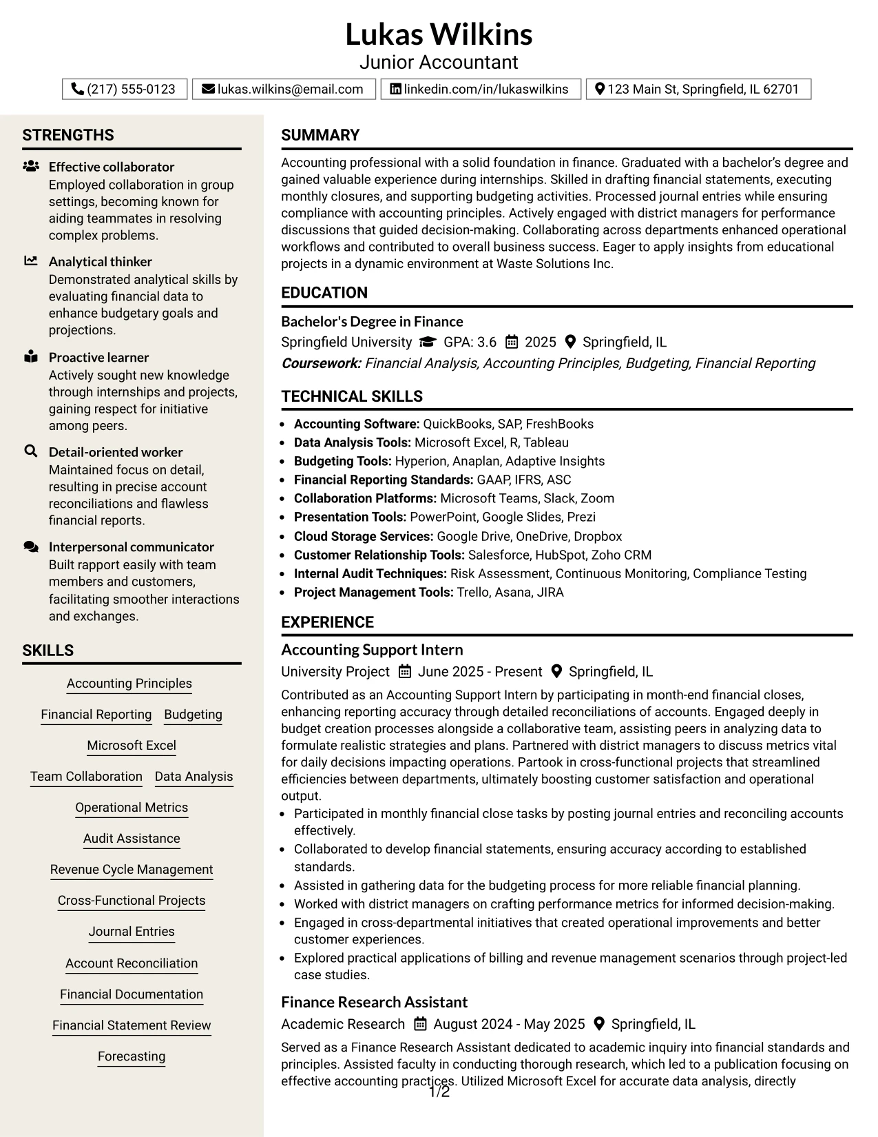 Resume Example Page 1