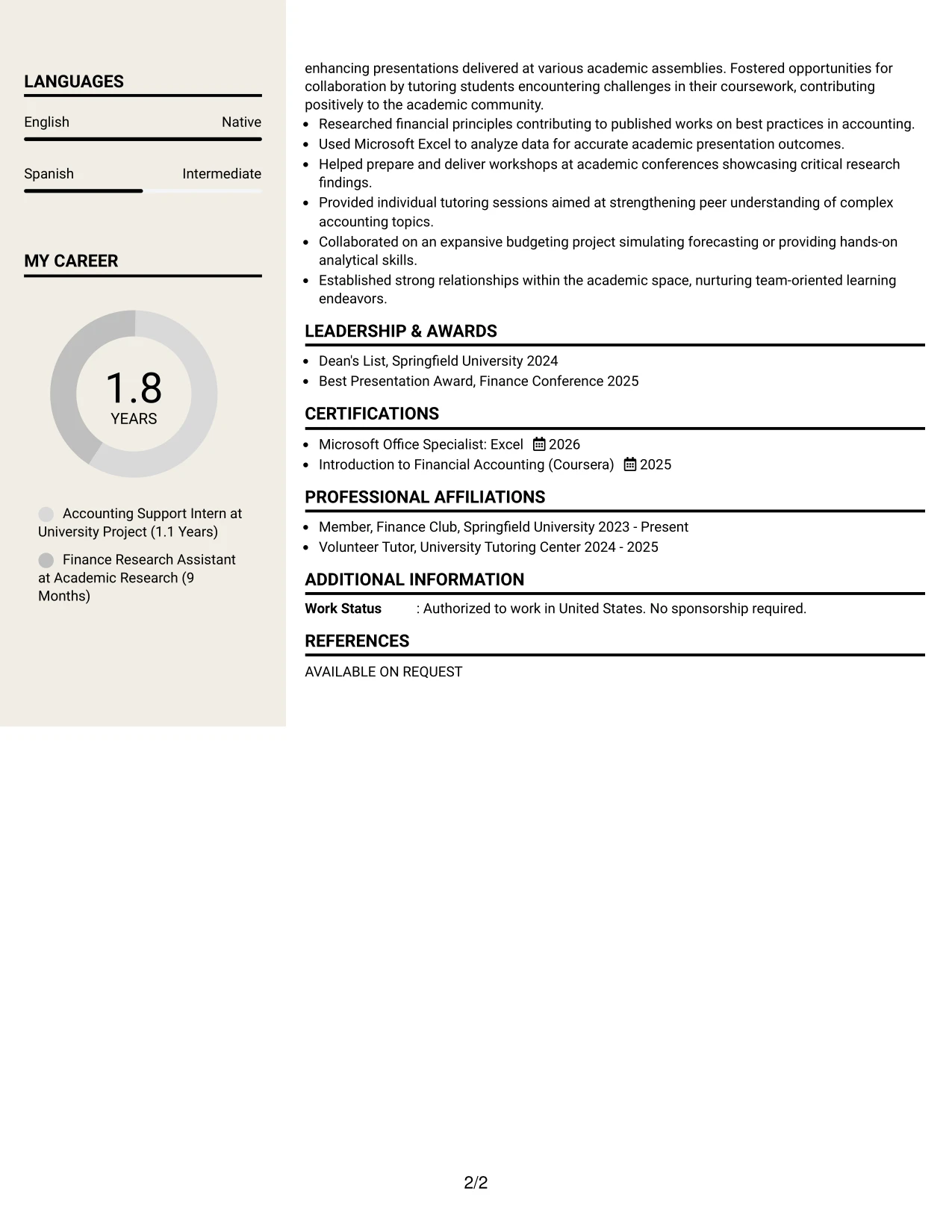 Resume Example Page 2