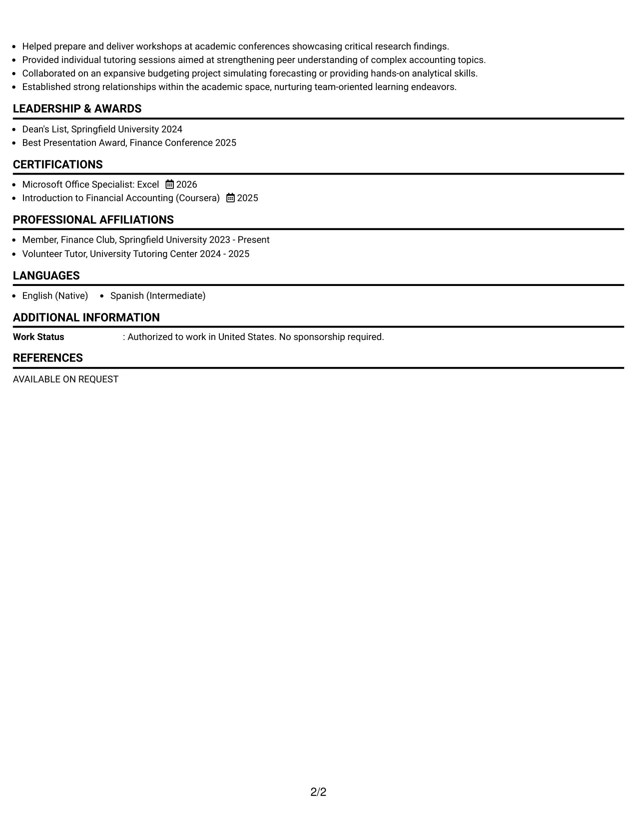 Resume Example Page 2