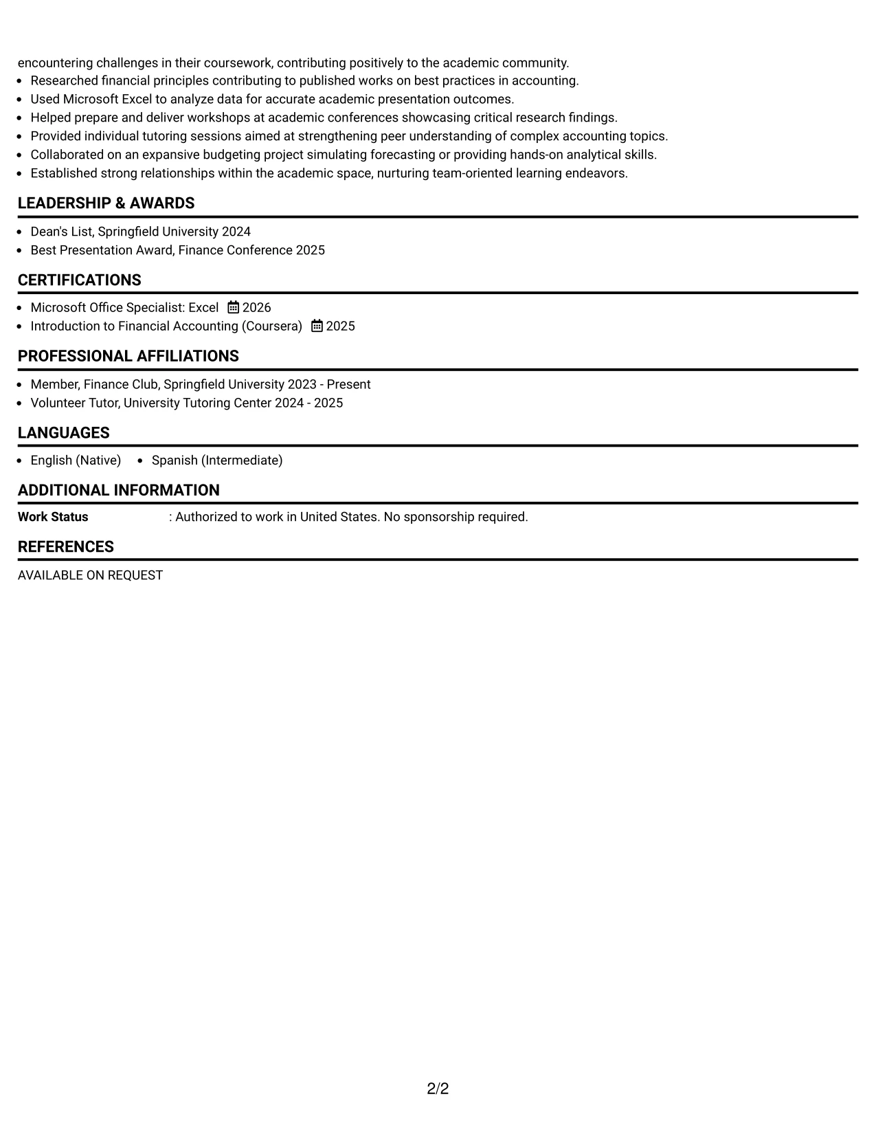 Resume Example Page 2