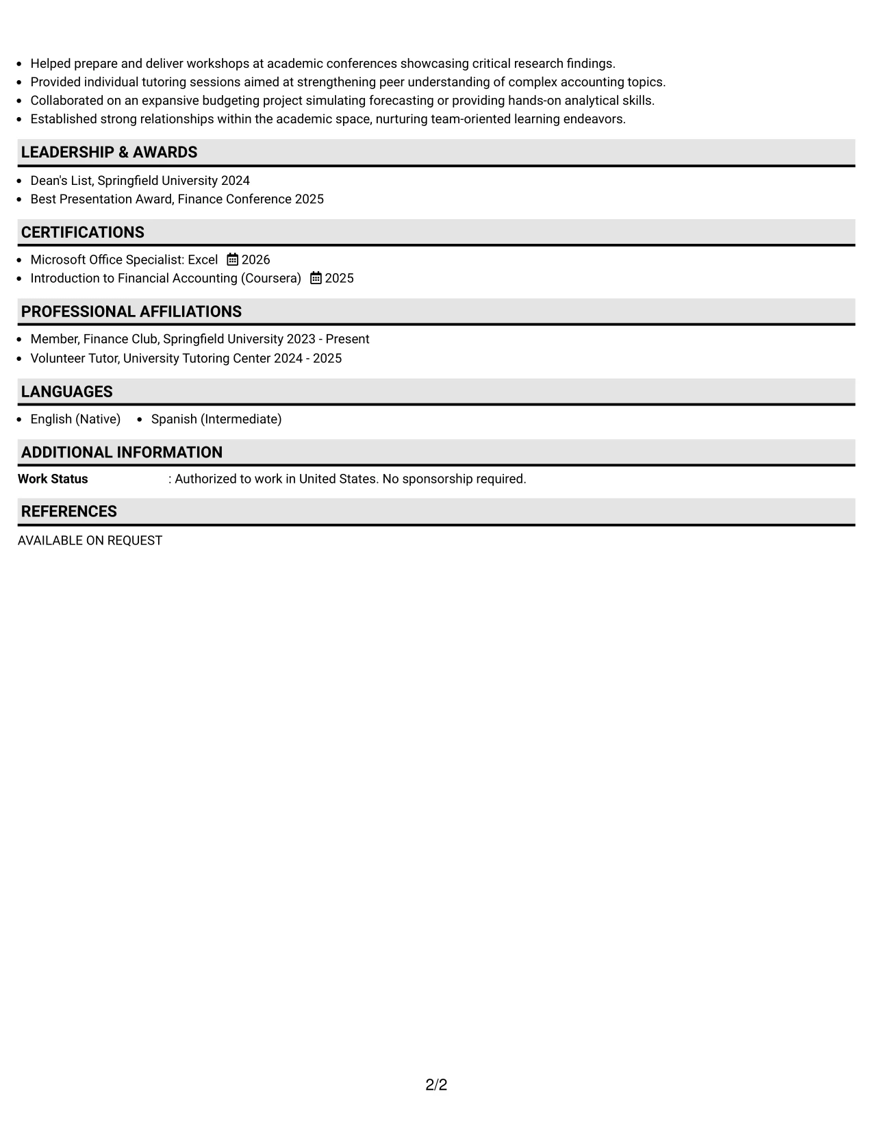 Resume Example Page 2