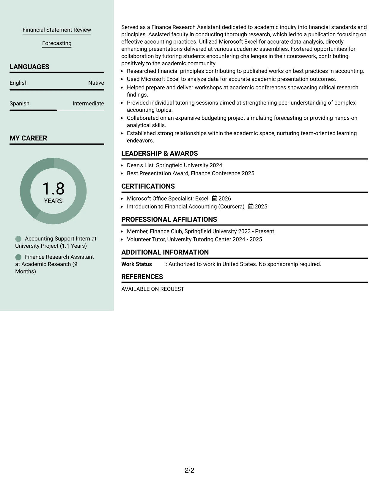 Resume Example Page 2