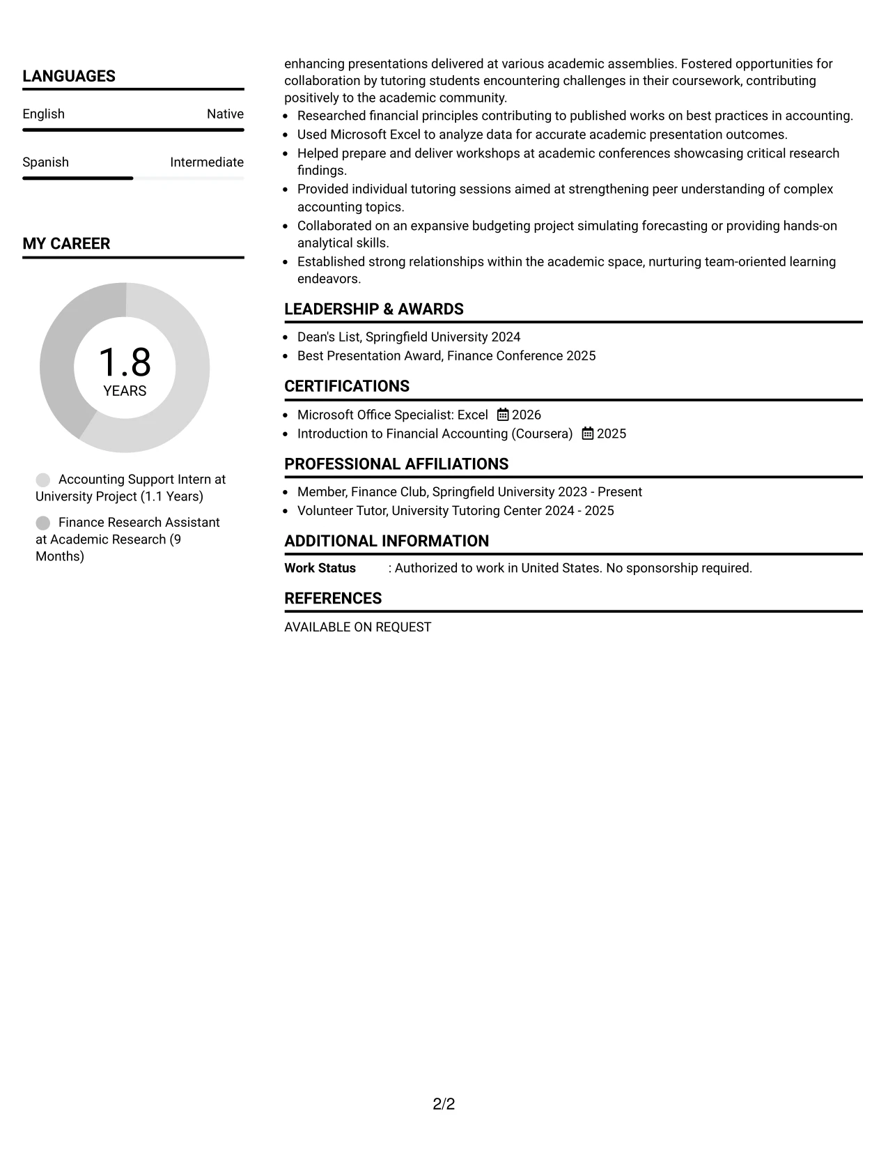 Resume Example Page 2