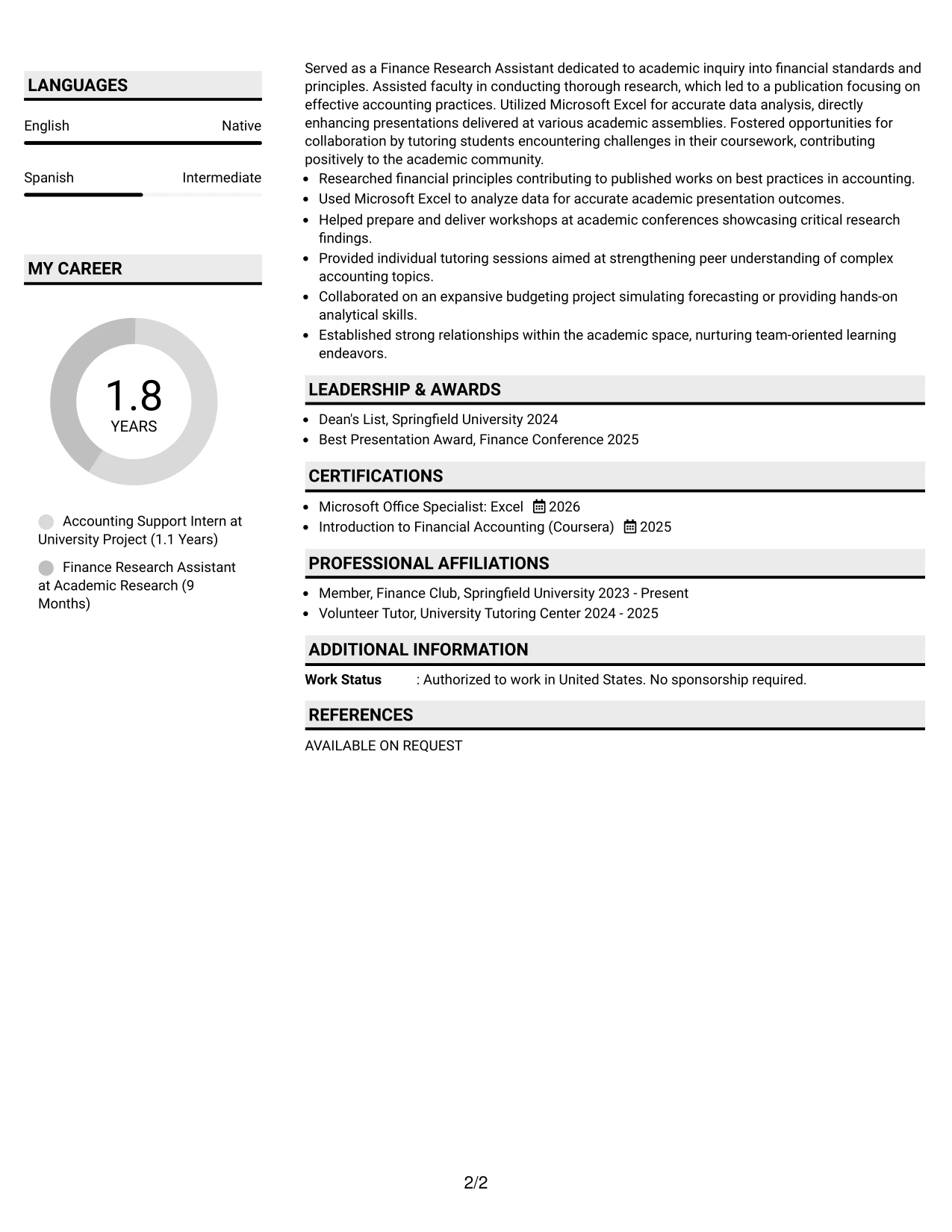 Resume Example Page 2
