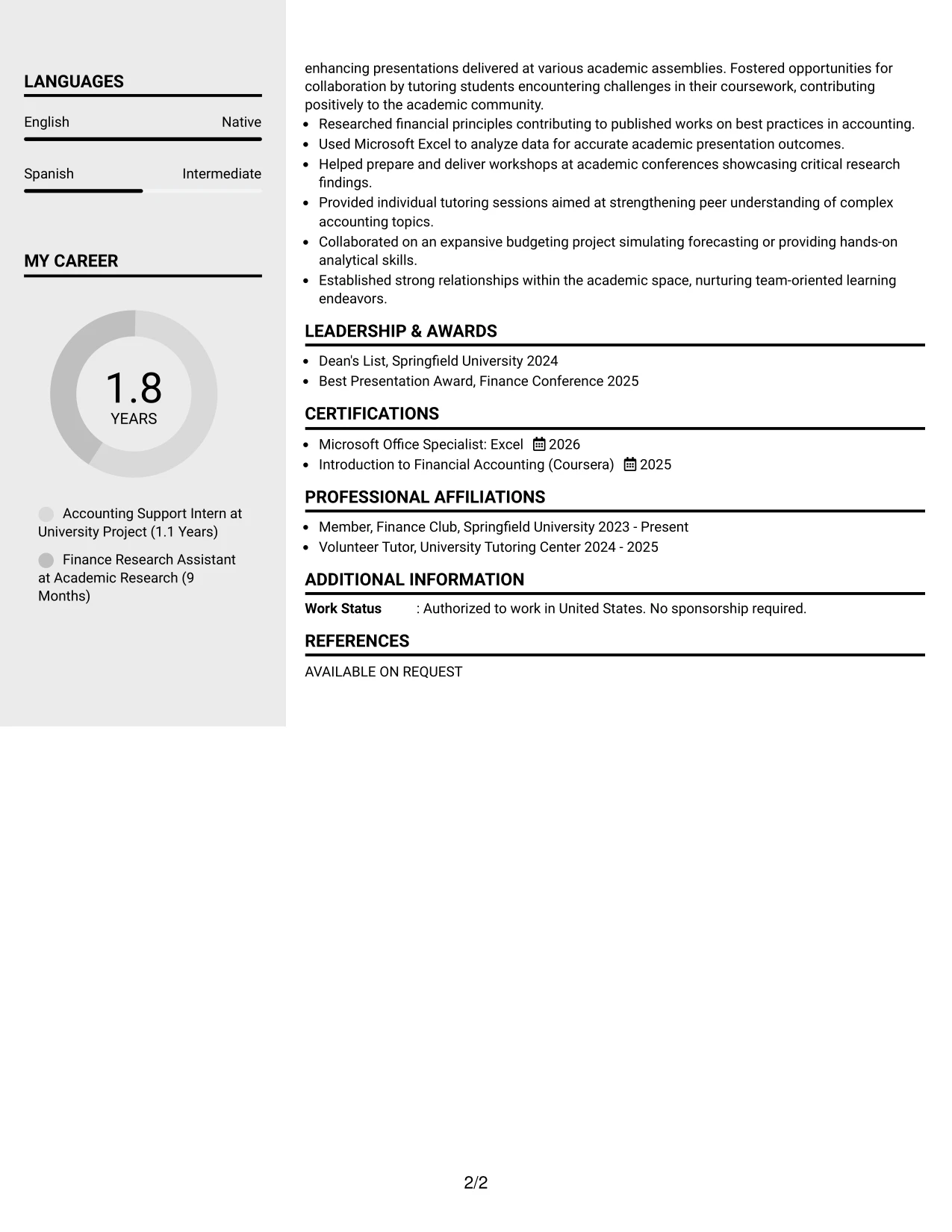 Resume Example Page 2
