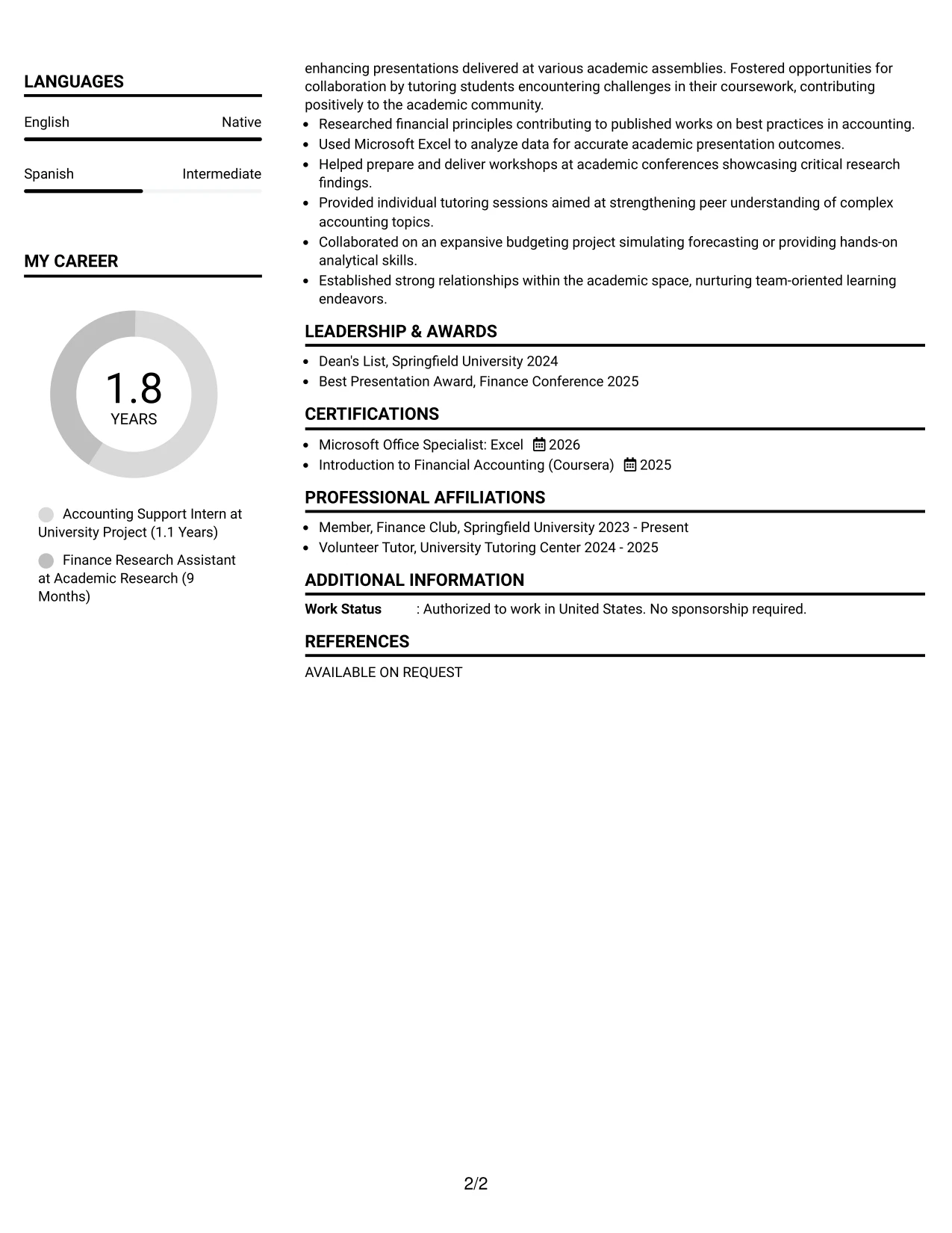 Resume Example Page 2