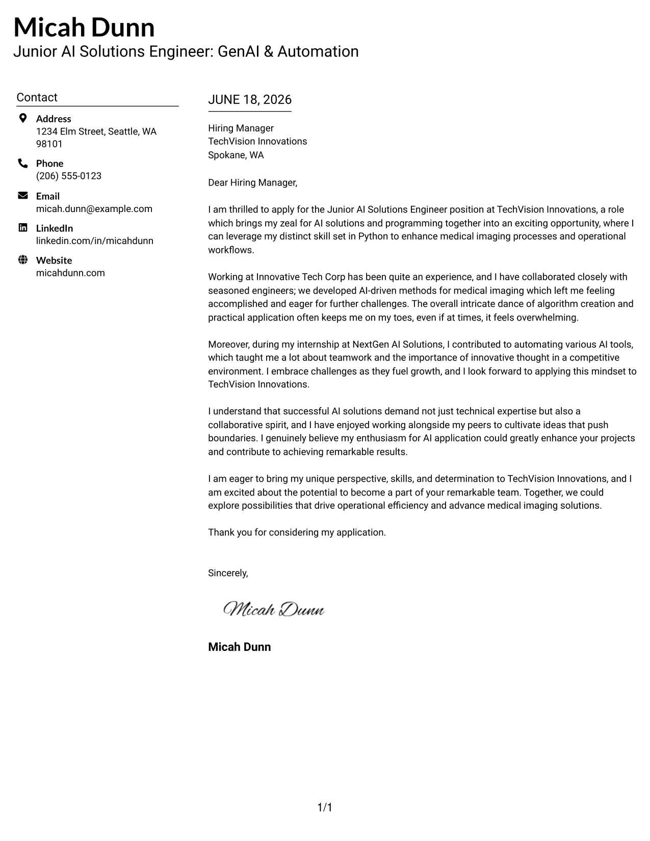 Resume Example Page 1
