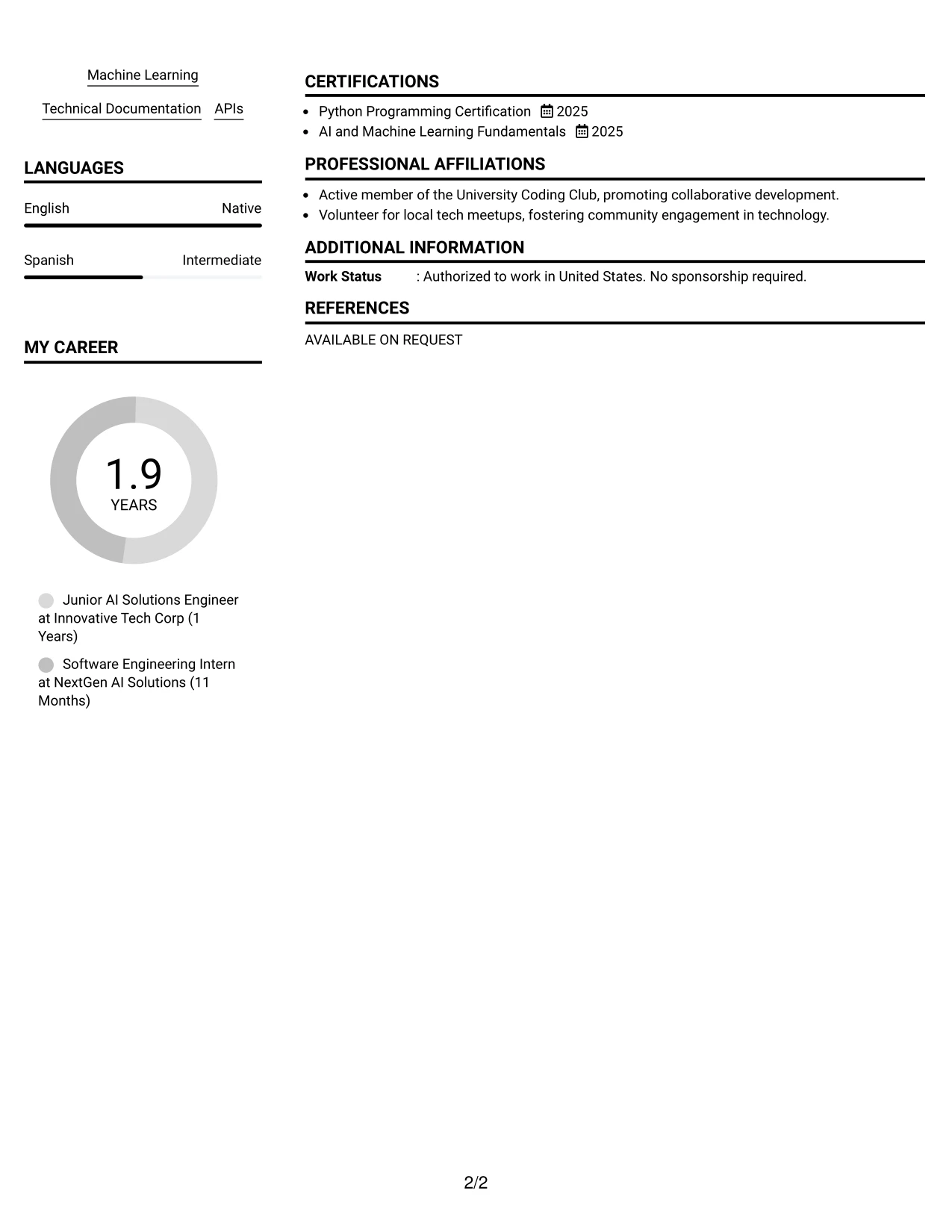 Resume Example Page 2