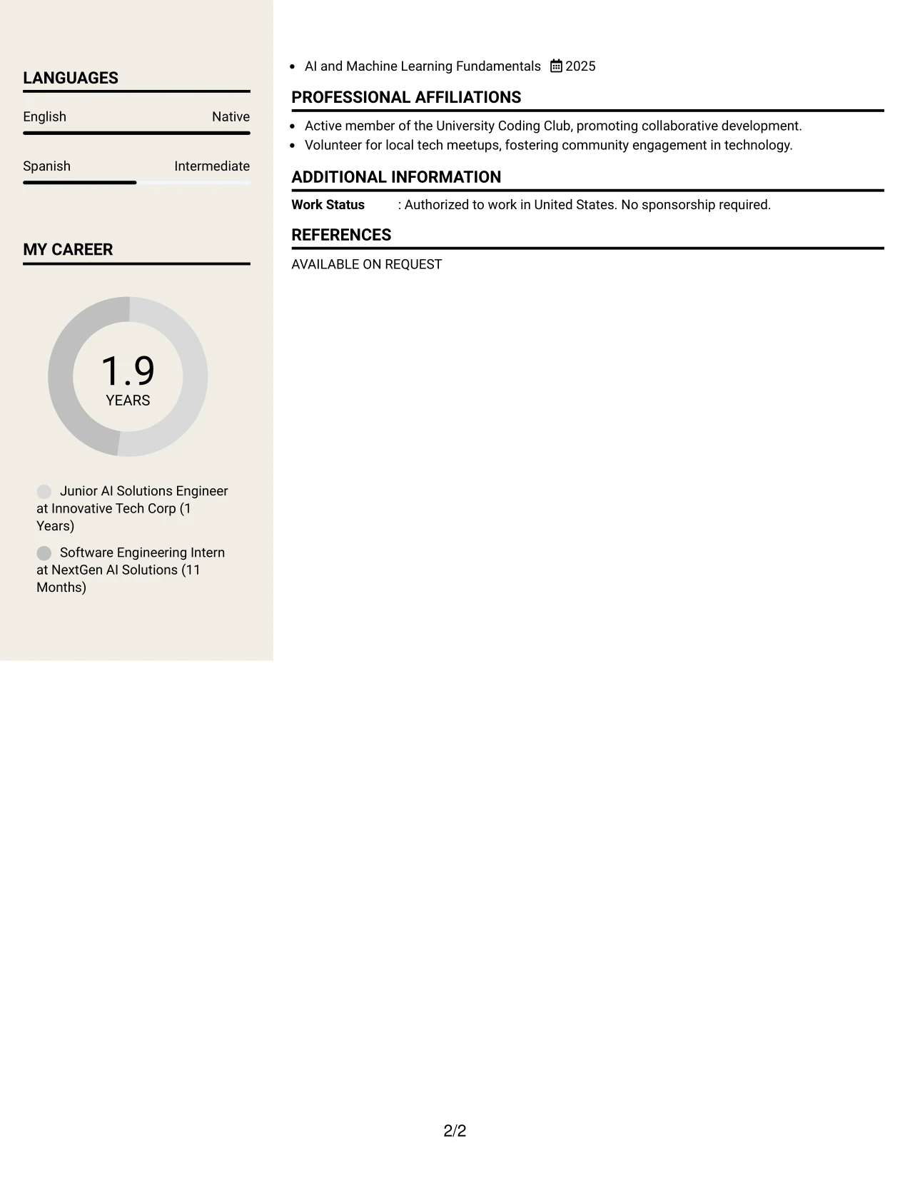 Resume Example Page 2