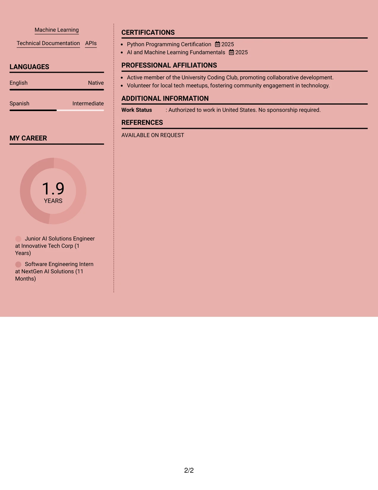 Resume Example Page 2