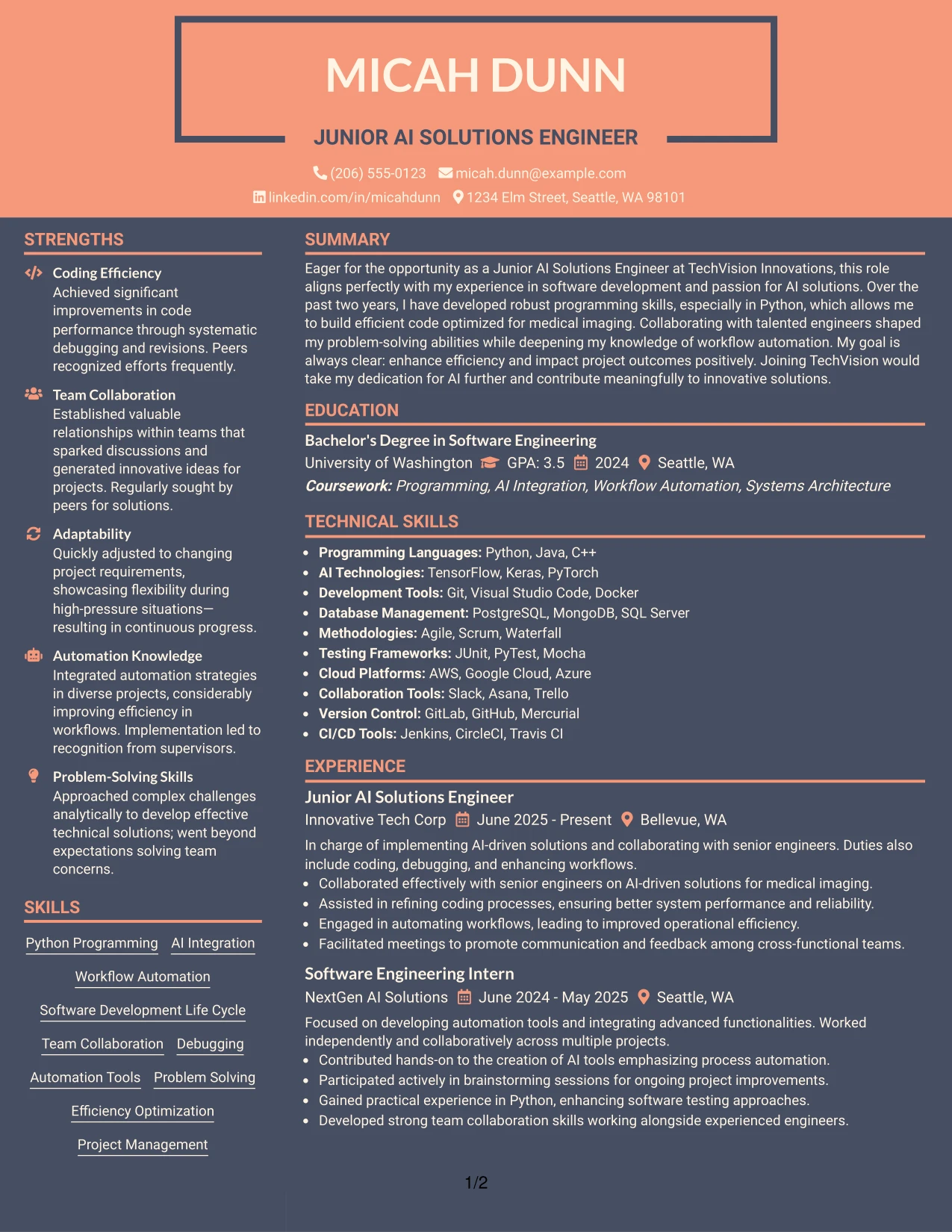 Resume Example Page 1