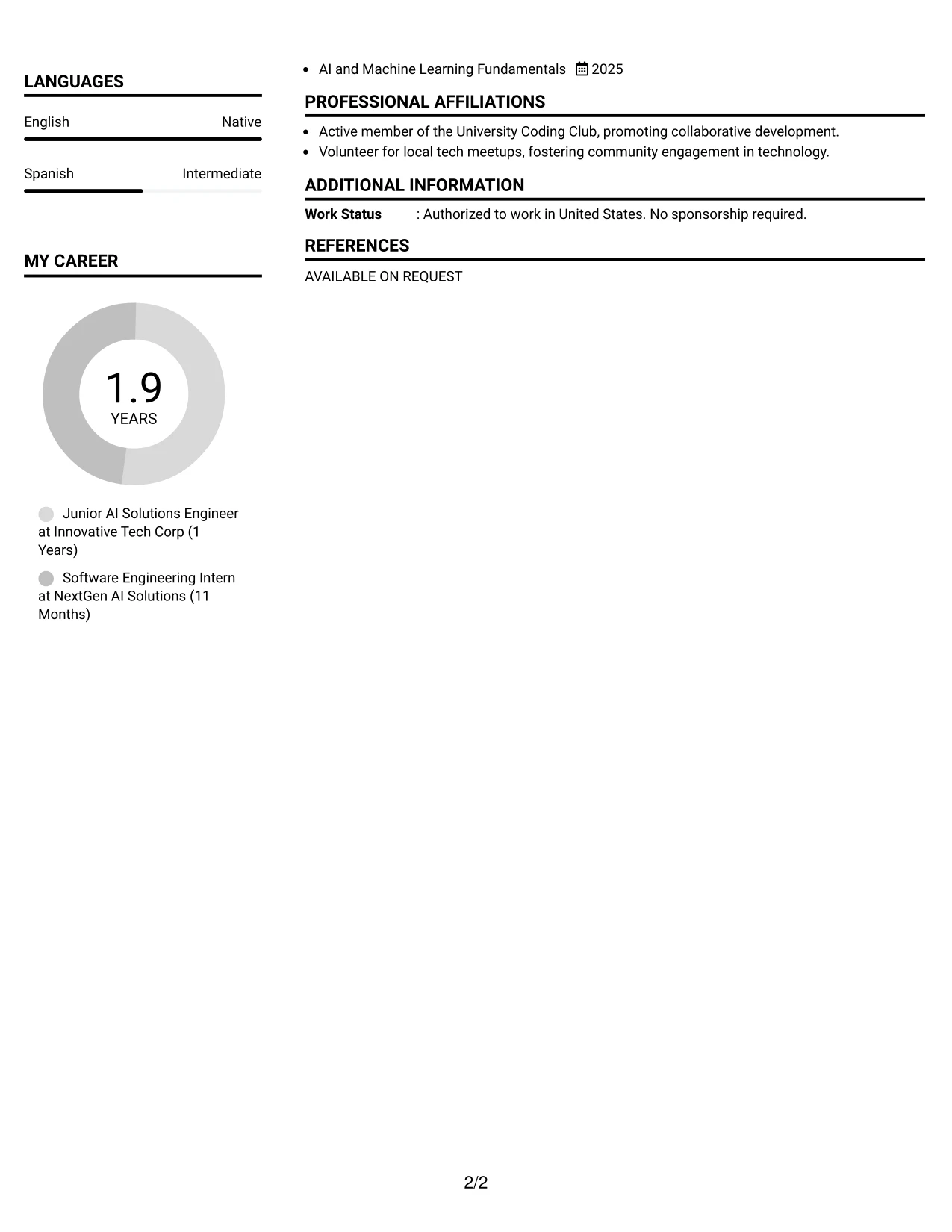 Resume Example Page 2