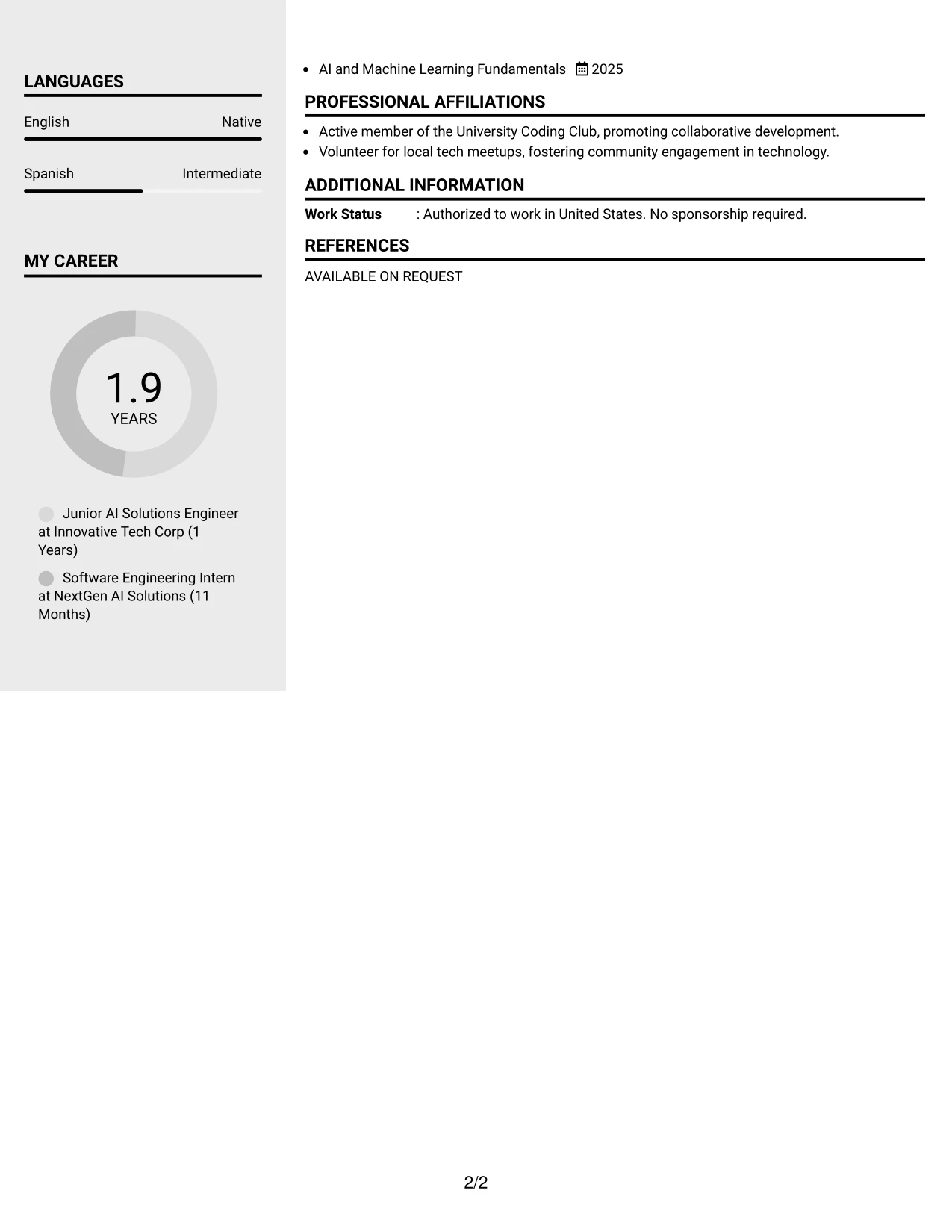 Resume Example Page 2