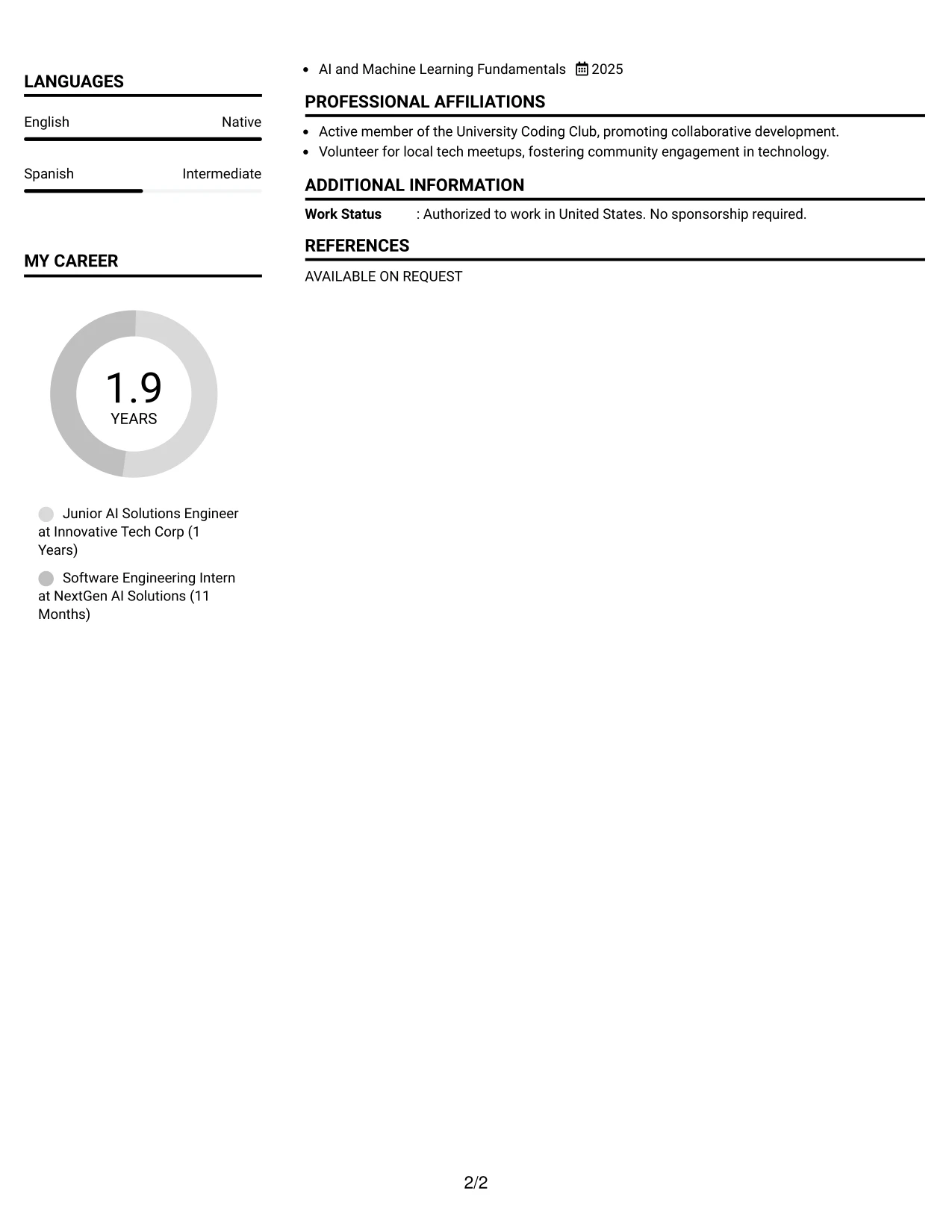 Resume Example Page 2