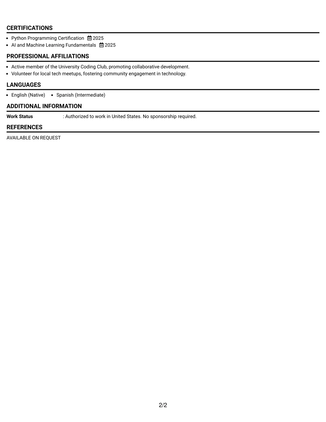 Resume Example Page 2