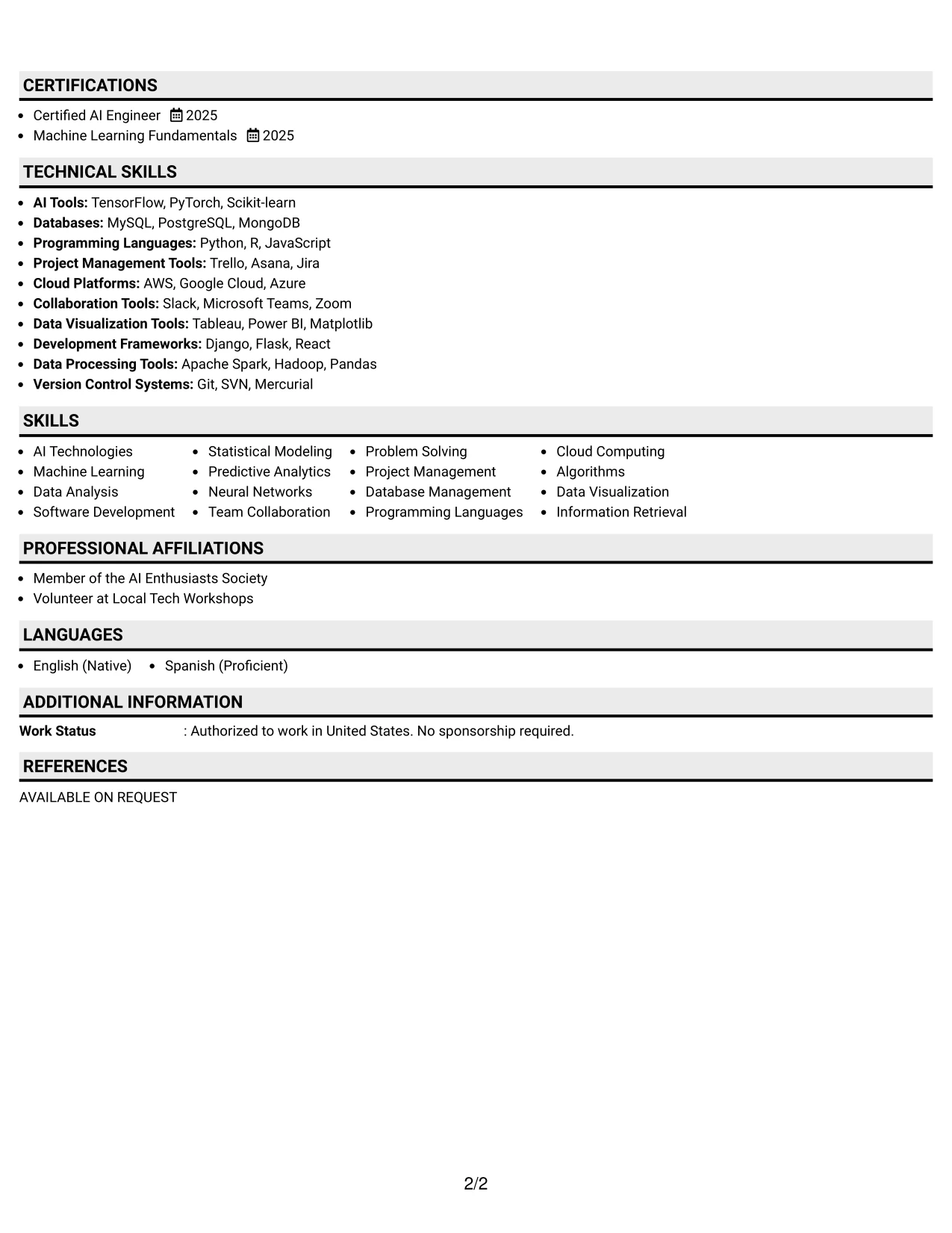 Resume Example Page 2