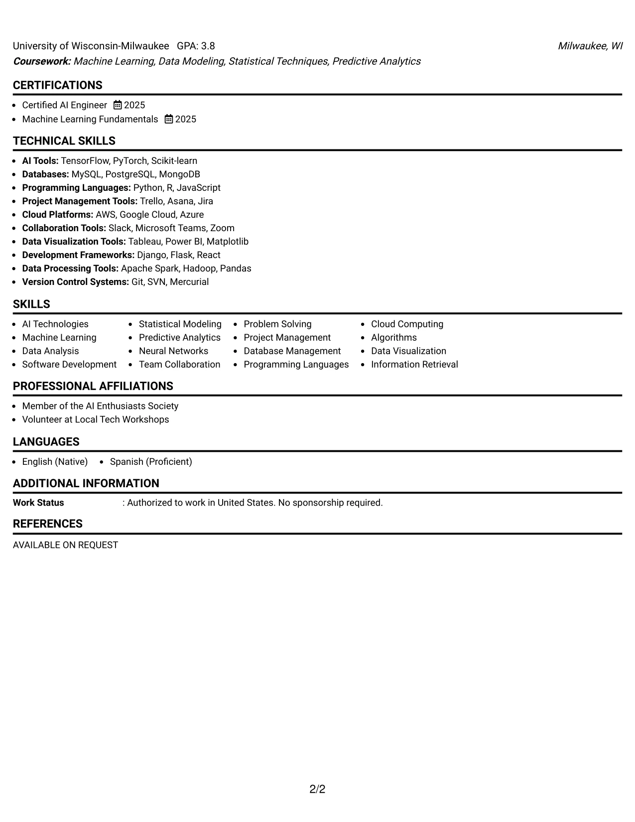 Resume Example Page 2