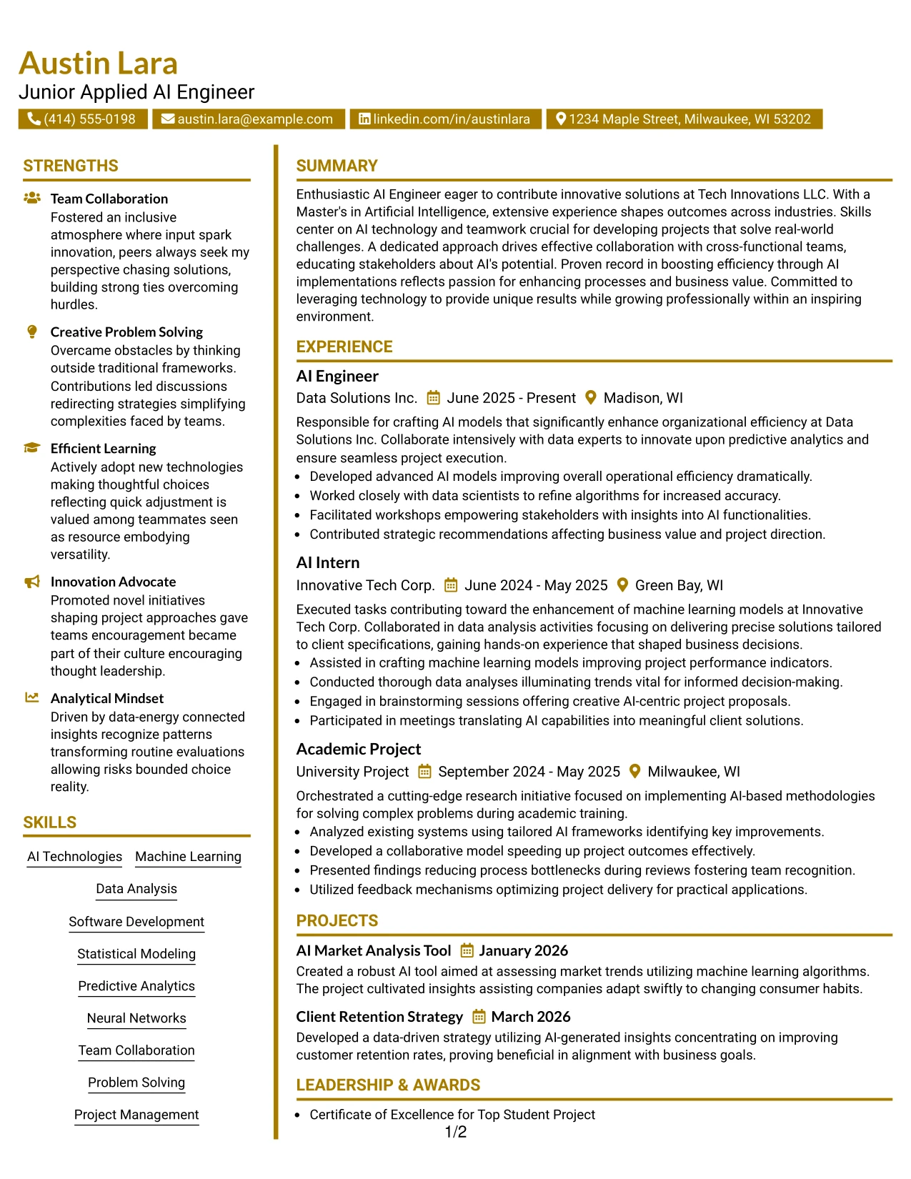 Resume Example Page 1