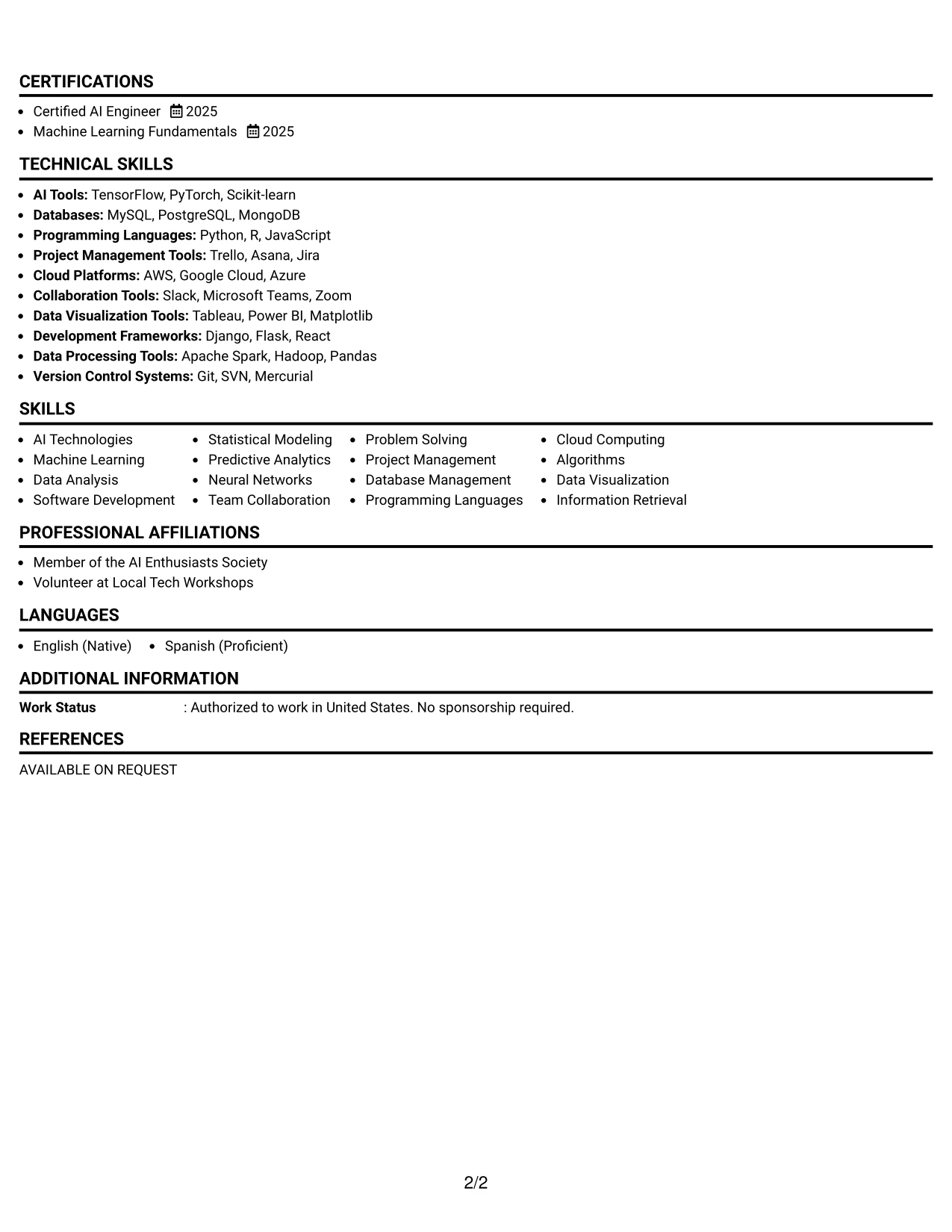 Resume Example Page 2