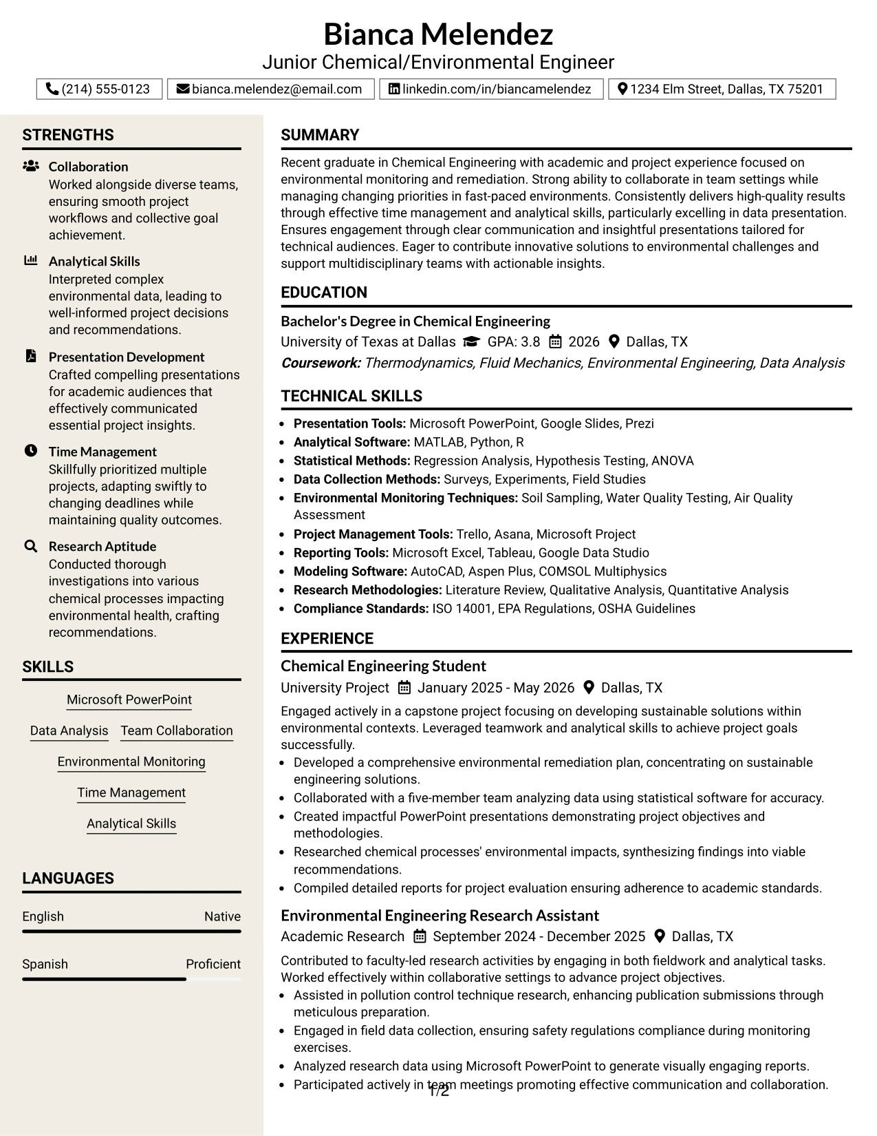 Resume Example Page 1