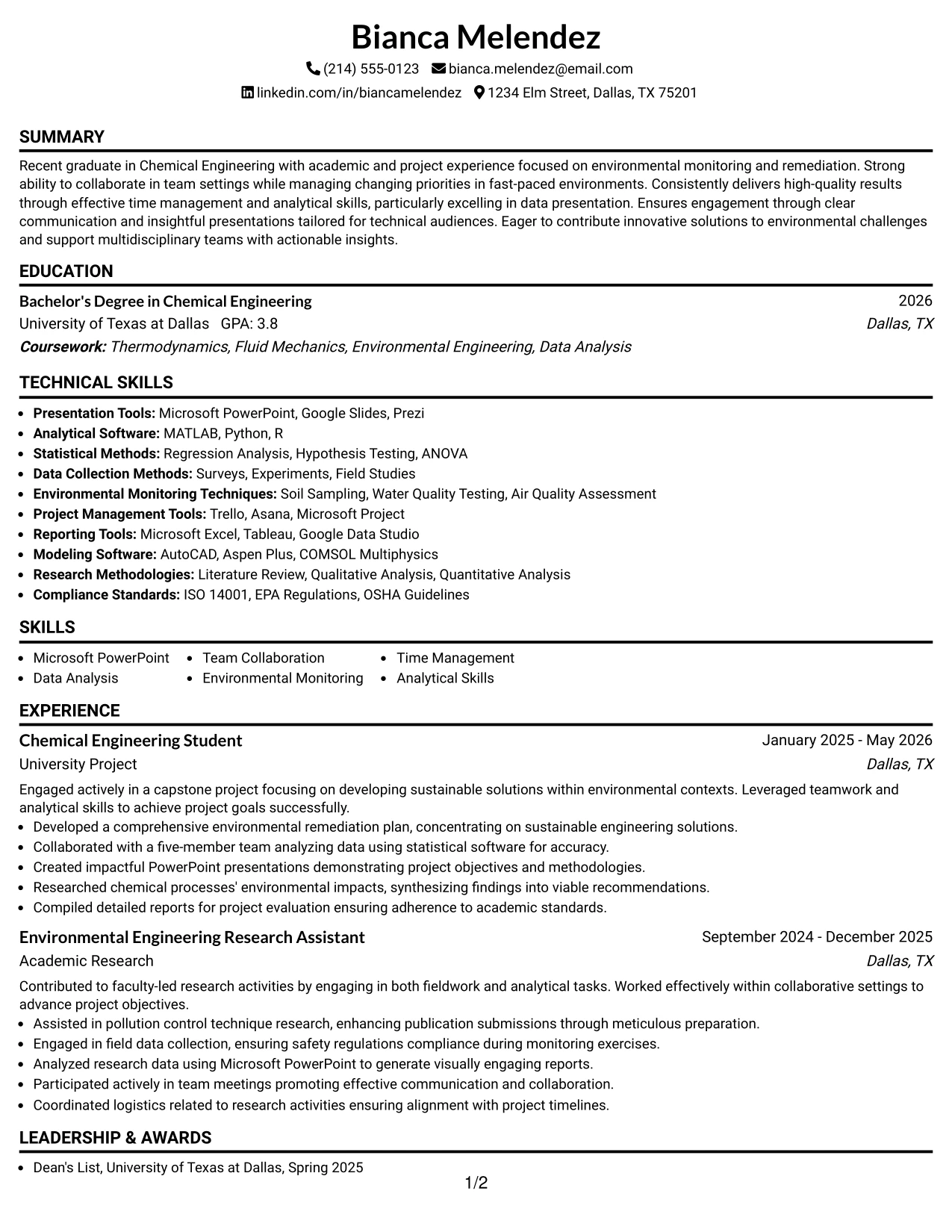 Resume Example Page 1