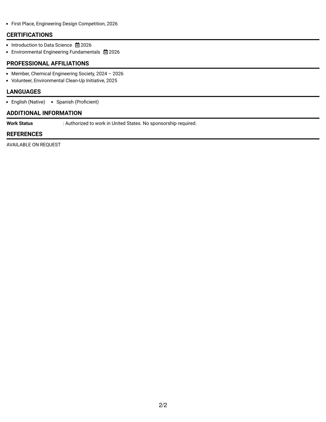 Resume Example Page 2
