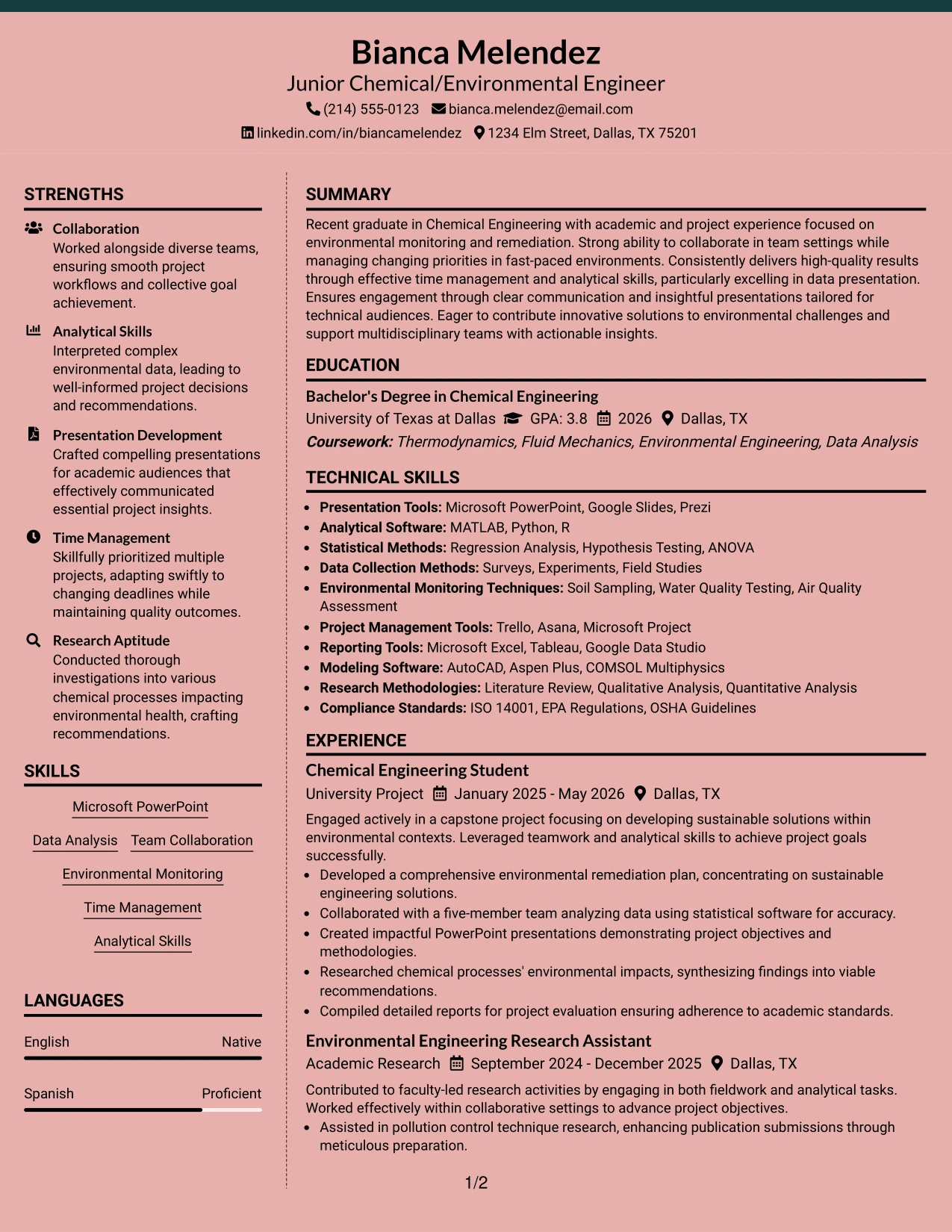 Resume Example Page 1
