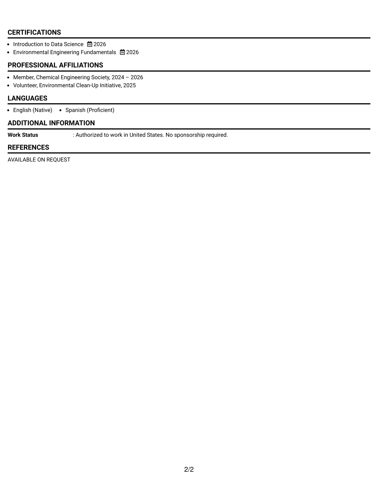 Resume Example Page 2