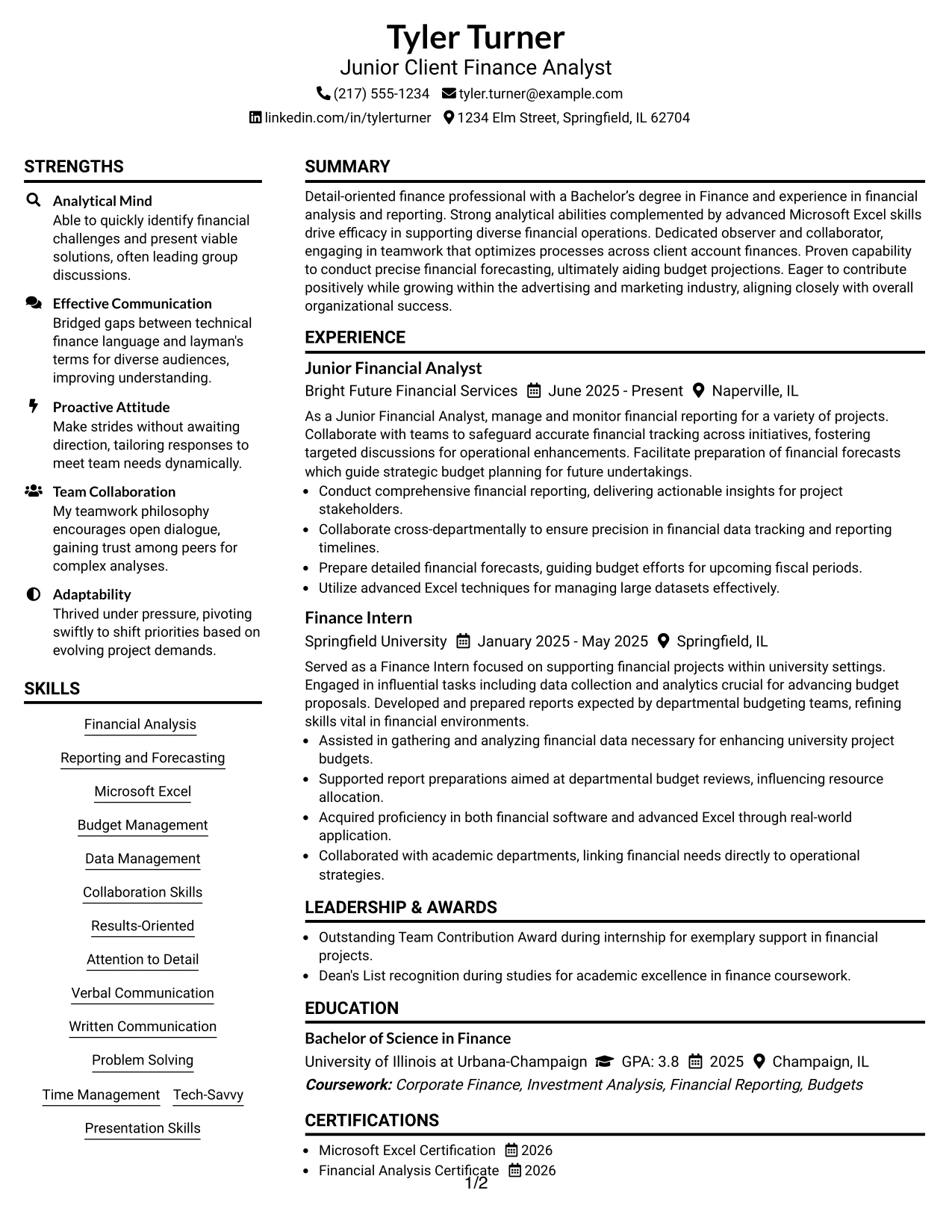 Resume Example Page 1