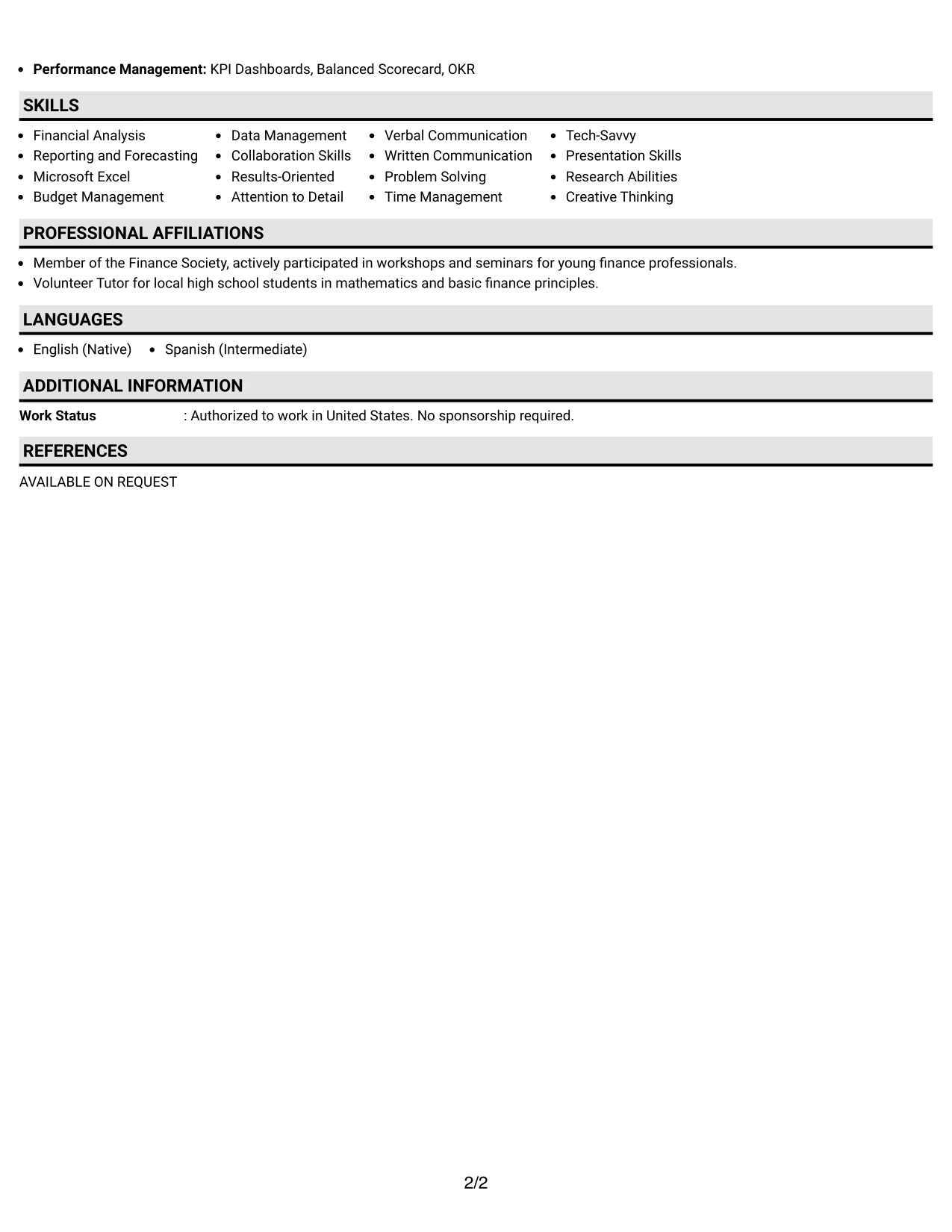 Resume Example Page 2